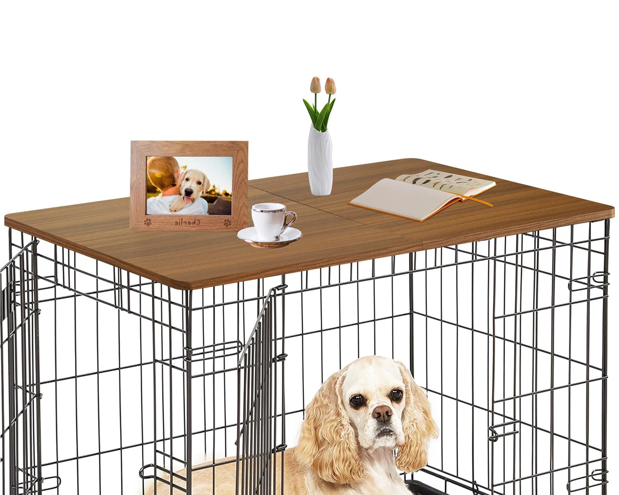 HiCaptain Foldable Dog Crate Table Topper, 48 inches Wooden Dog Kennel Table Topper, Durable Decorative Dog Kennel Table Topper for Large Dogs - Rustic Style HiCaptain