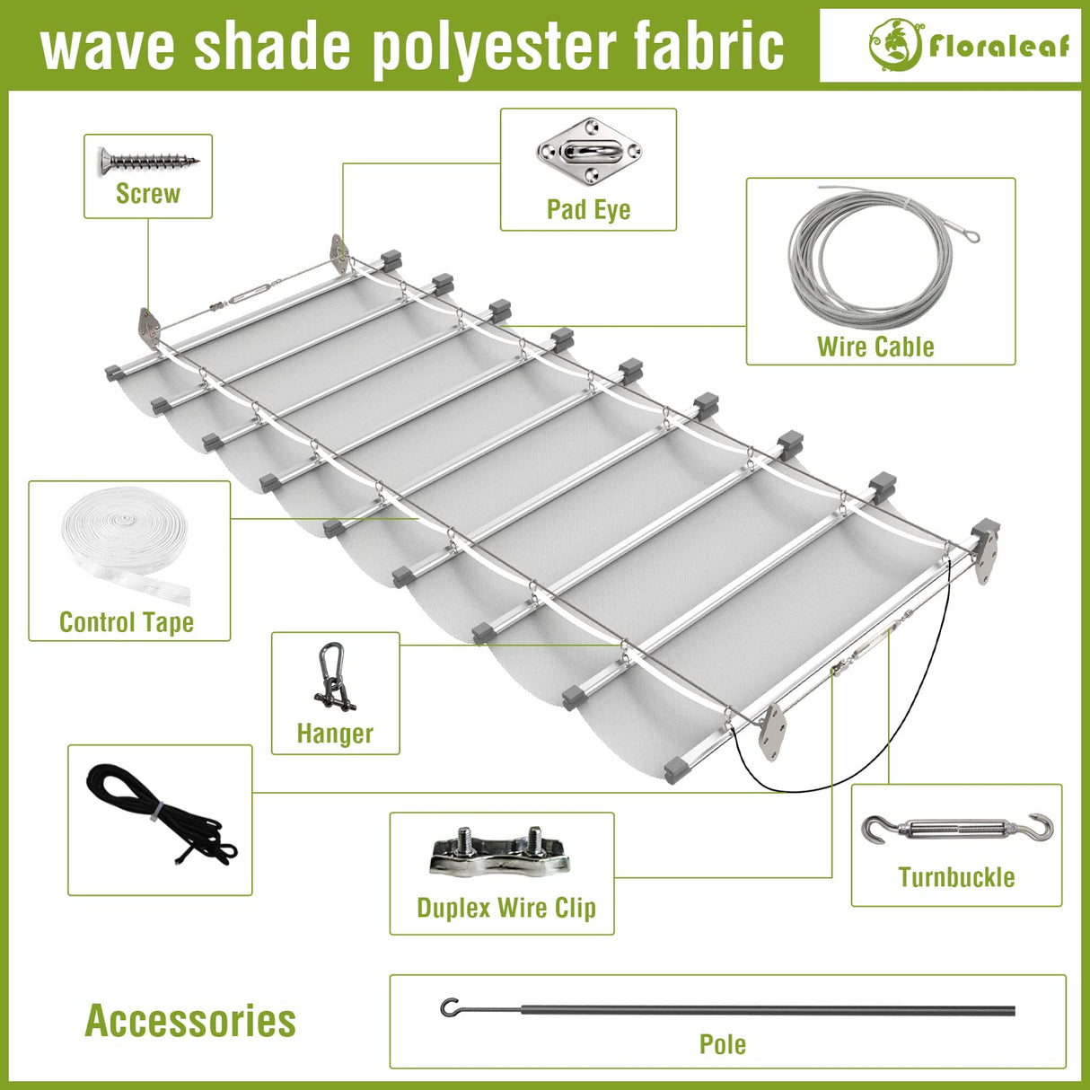 FLORALEAF 4'×16' Pergola Shade Cover Waterproof Retractable Pergola Replacement Canopy Slide Shade Sail with Cable Hardware for Outdoor Patio Porch Garage Deck Backyard Awning FLORALEAF
