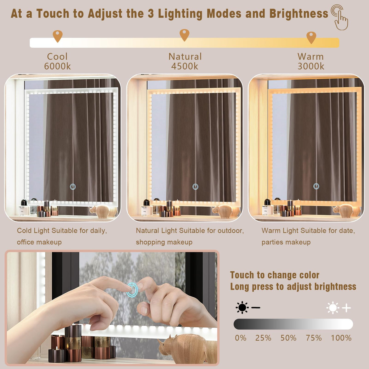 Trironsun Small Farmhouse Makeup Vanity Desk with 3 Adjustable Lighted Mirror Narrow Vanity Table with Storage Drawer White Thin Dressing Table for Bedroom Small Space Trironsun