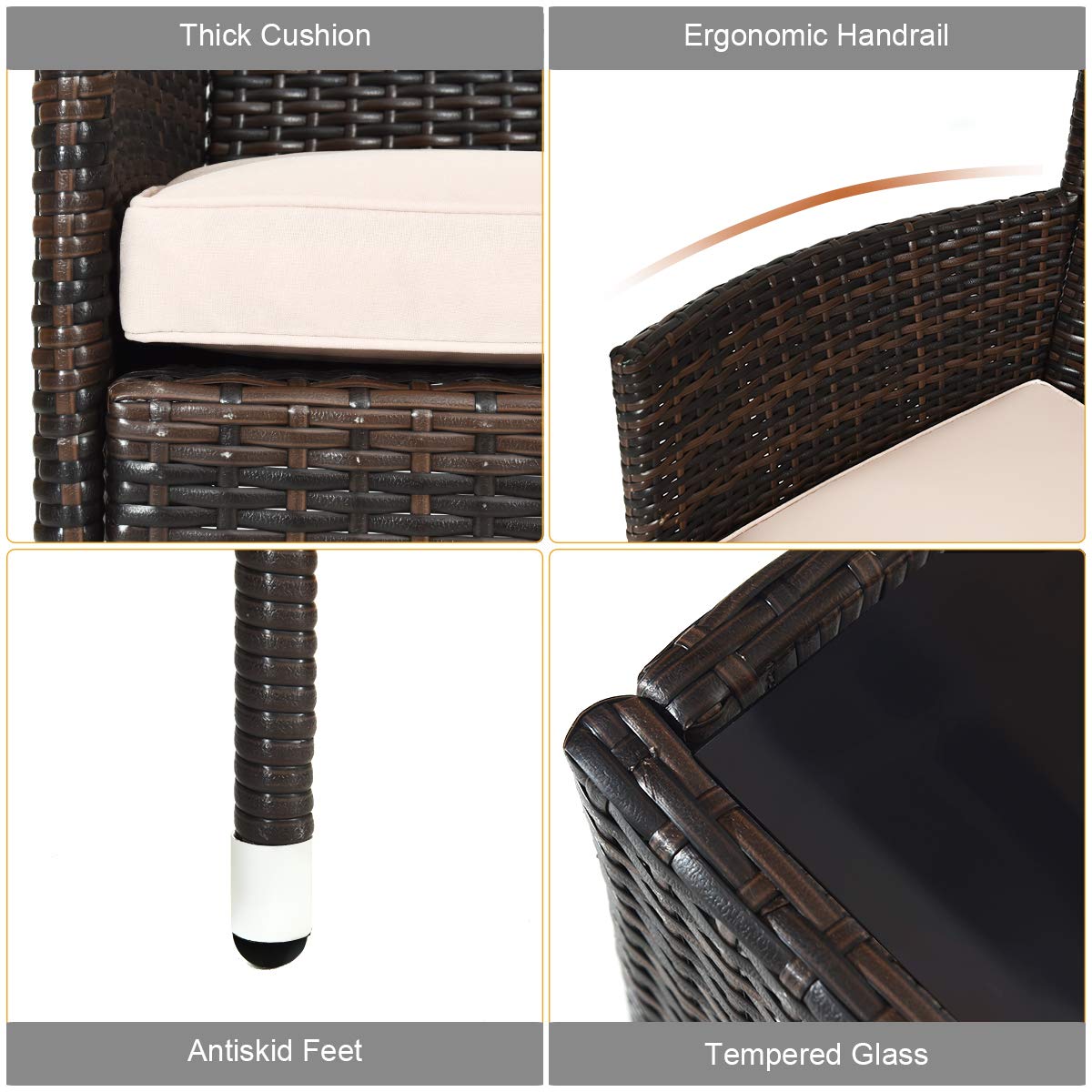 Tangkula 8 PCS Patio Rattan Conversation Set, Outdoor Wicker Furniture Set with Tempered Glass Coffee Table &Thick Cushion, Rattan Chair Wicker Set for Garden, Lawn, Poolside and Backyard (2, Brown) Tangkula