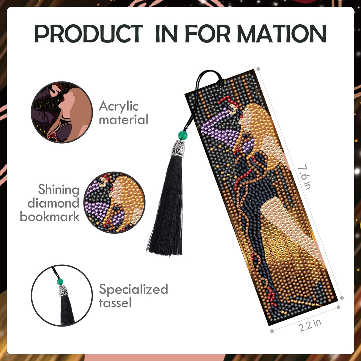 INCOK Singer Diamond Art Bookmarks - 6 Pcs DIY Pop Star Diamond Painting Bookmarks Kits Aesthetic Art Craft Festival Holiday Birthday Gift for Book Lovers Adult Beginners Fans Music Lover INCOK