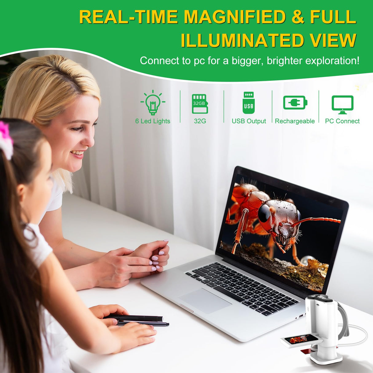 Laradola Microscope for Kids: Mini Pocket Digital Microscope 1000X Zoom Science Kits Learning & Educational STEM Toys for Age 3 4 5 6 7 8 10-12 Boys Girls Christmas Birthday Gifts Laradola