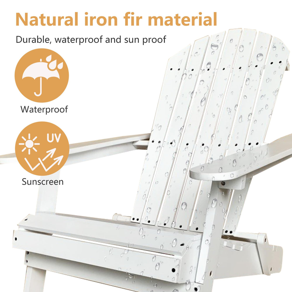 Wooden Adirondack Chair Outdoor Folding Patio Lounge Chair All Weather Fire Pit Chair with Easy Assemble for Outdoor Patio Lawn Garden Beach, White PayLessHere