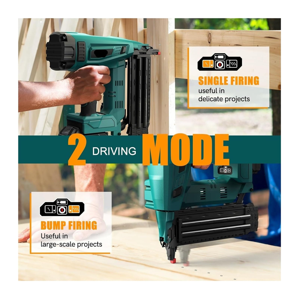 Brad Nailer 18 Gauge Nail Gun Battery Powered with Brushless Motor 20V Cordless Nail Gun Adjustable for Roofing Sheathing for DIY Projects, Upholster and Woodworking KKKMart