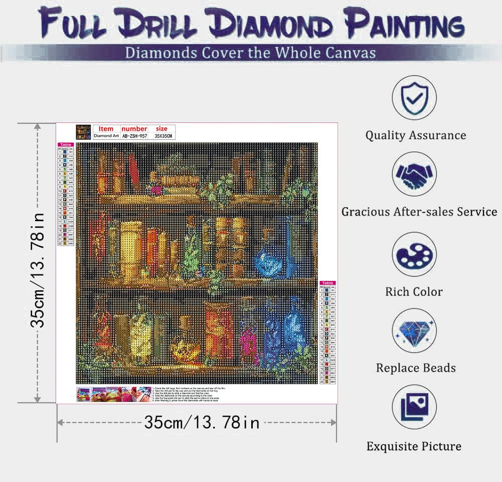 AIBOERL Diamond Painting Kits for Adults -Books DIY 5D Diamond Art Kits Full Drill Diamond Dots Paintings with Diamonds Gem Art and Crafts Home Decor 【13.78x13.78inch】 AIBOERL