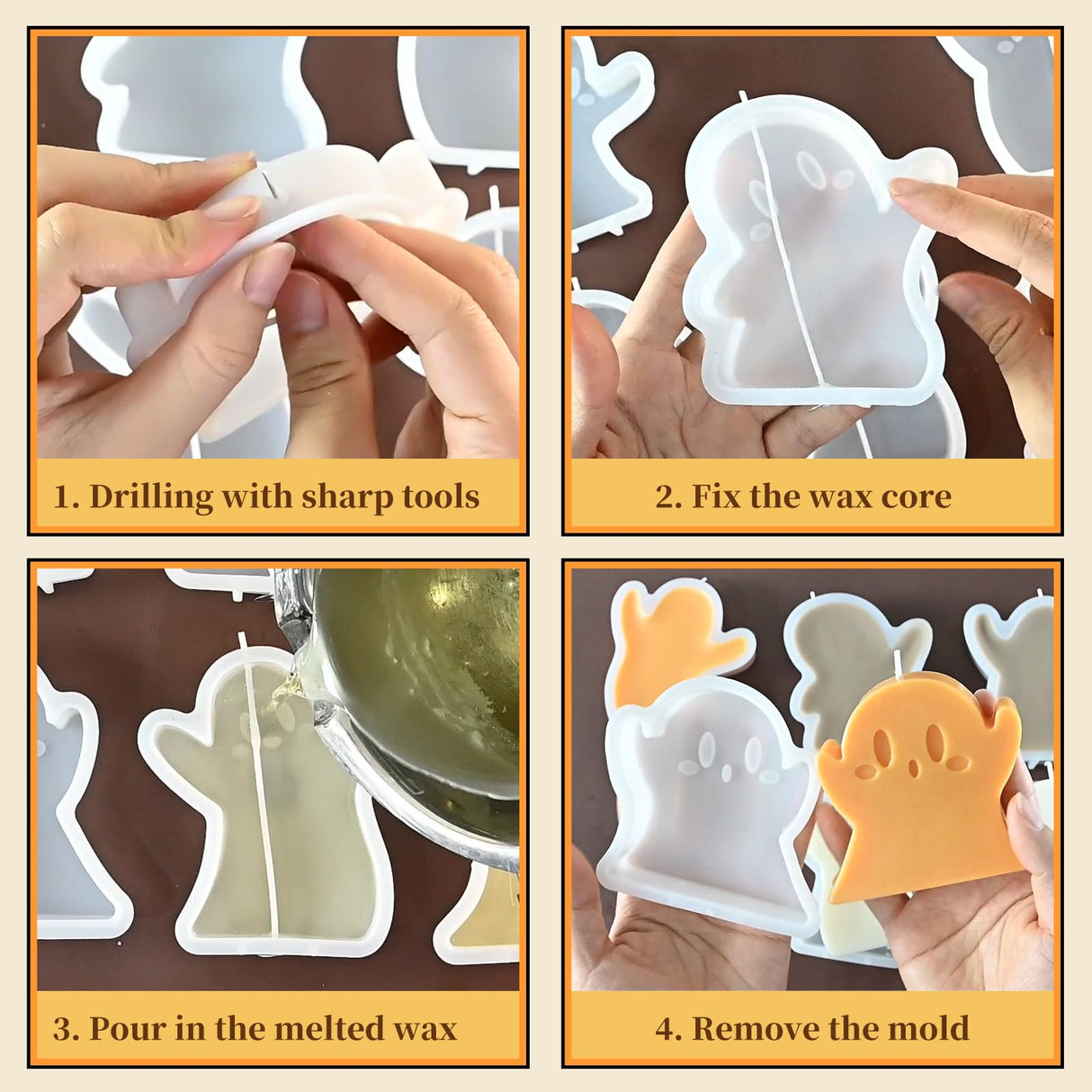 ZQYSING Halloween Ghost Candle Molds for Candle Making, 6 PCS Different Shapes Cute Spooky Silicone Molds for Candles Wax Soap Clay Plaster Epoxy Resin Home Decorations ZQYSING