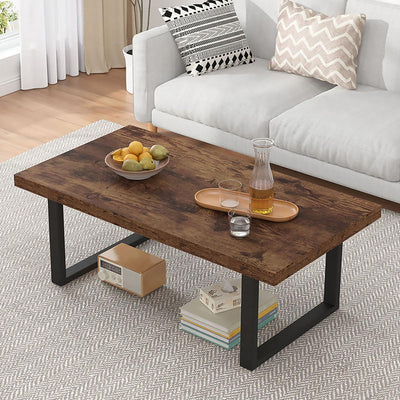 IBF Rustic Coffee Table, Industrial Simple Wooden Living Room Table, Modern Minimalist Farmhouse Rectangle Center Table, Wood and Metal Vintage Tea Coffee Table for Home Bedroom, Rustic Brown, 39 Inch