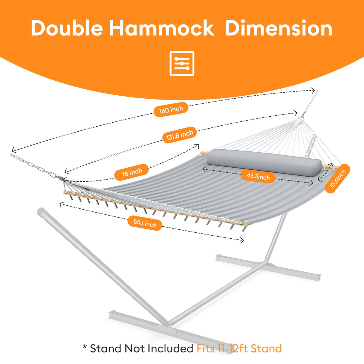 Everyfun Double Hammock with Spreader Bar,Soft Pillow,Max Load 500lbs,Portable Hammock for Outdoor,Camping,and Backyard,Dark Gray Everyfun