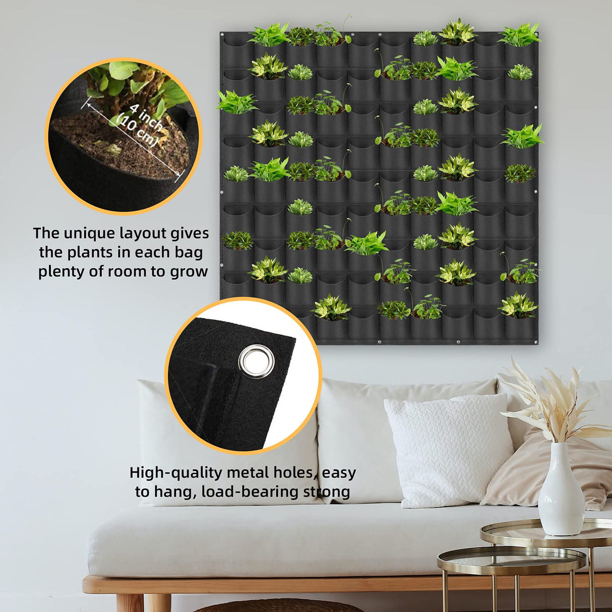 Hanging Planting Grow Bags, 90 Pockets Wall Planter Wall Mounted Grow Bag Outdoor Indoor Gardening Vertical Greening Flower Container, Planting Bags Storage Bags(1.1 m × 1.1 m, Black) LITLANDSTAR