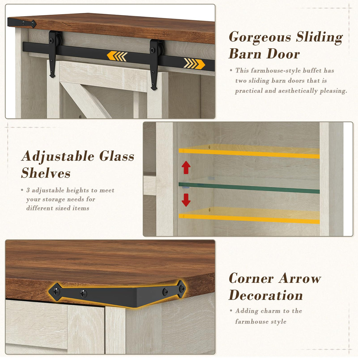 75.2" Farmhouse Vanity Desk with Mirror and Lights, Makeup Vanity Table with 5 Drawers & 2 Sliding RGB Door & Power Outlet, 3 Color Lighting Modes, Big Vanity for Bedroom, Antique White CSZZD