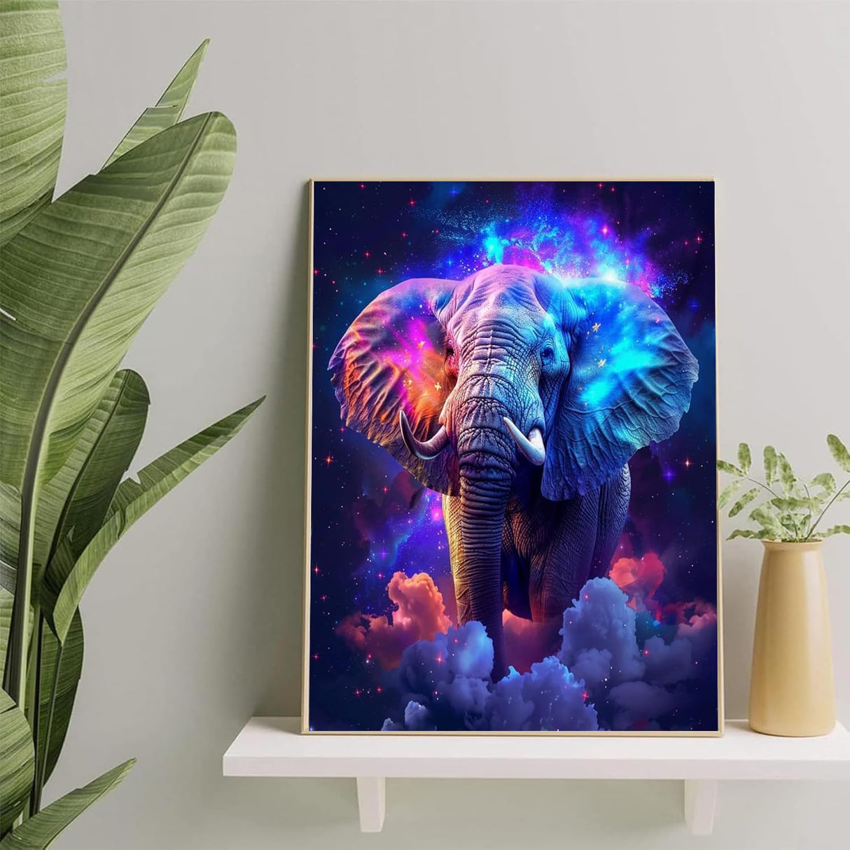 hyzsj Paint by Number for Adults Framed Canvas, DIY Elephant Arts and Crafts for Adults Beginner with Wooden Easel, Paint Brushes, Acrylic Paint Set for Home Wall Decor hyzsj