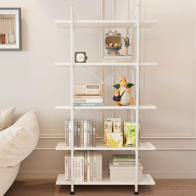 Azheruol 5-Tier Modern White Wooden Bookshelf - Versatile Open Storage Bookcase for Home Office and Study