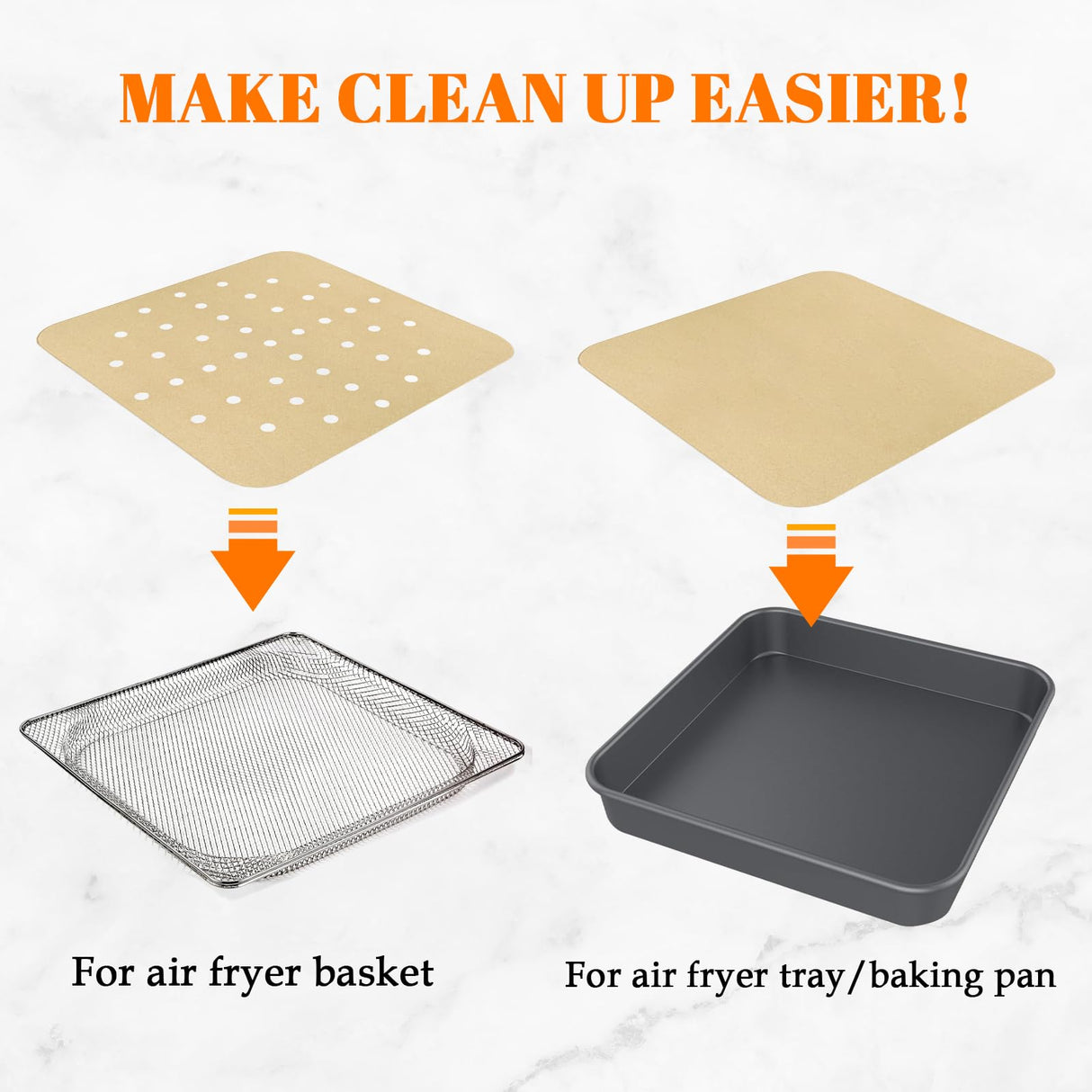 Golden Associate 12 x 12 inch Parchment Paper Liners Air Fryer Disposable Square130 Pcs, Perforated&without Holes Sheets Combo, 65-Pcs Each, Accessories for Ninja SP, Cuisinart, Breville, Instant Pot Golden Associate