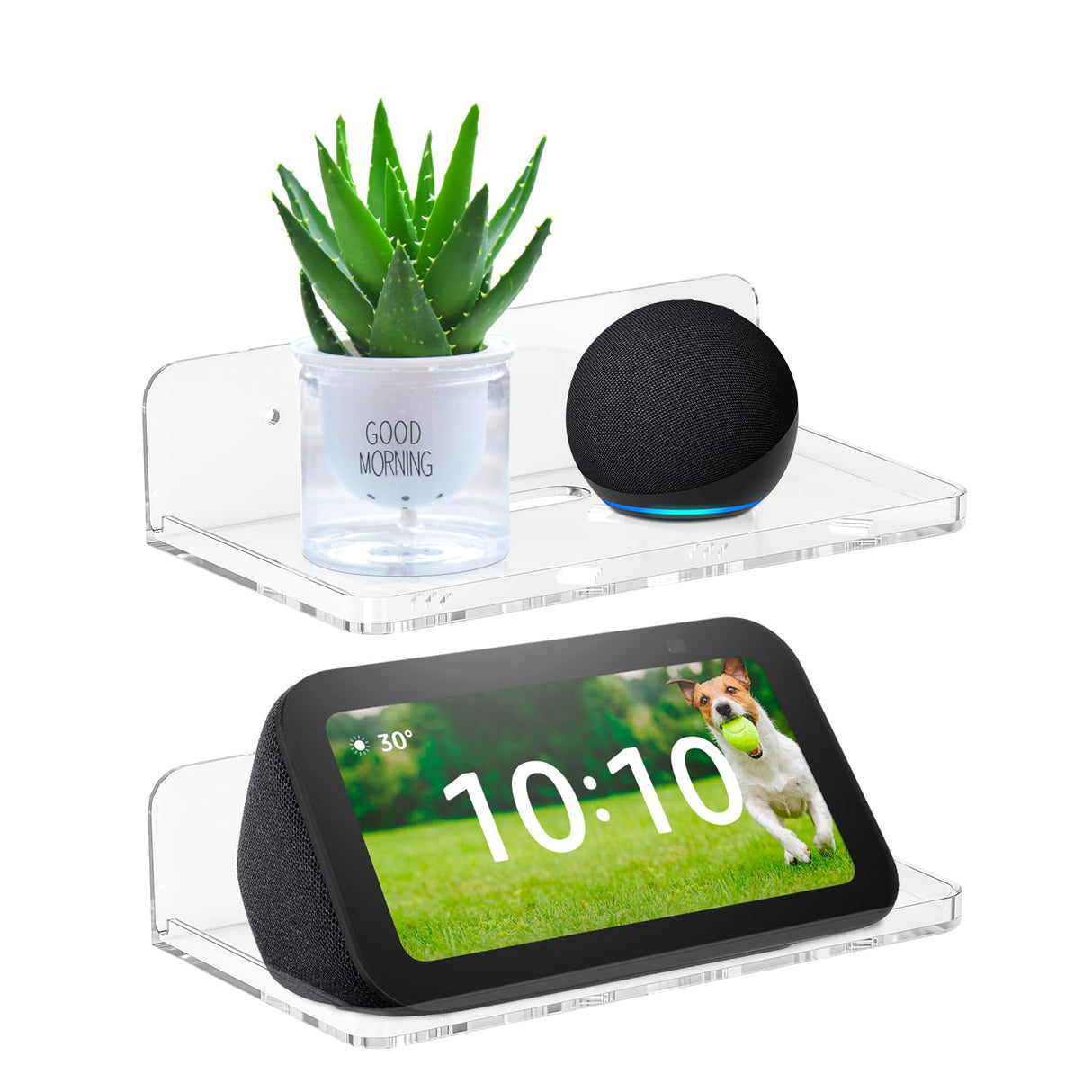 Wall Mount Floating Shelves for 2 Pcs Security Camera Shelf Mini Speaker Other Small Items in Bedroom Bathroom Kitchen Living Room Clear Mini Shelf Flexible Use for Wall Space(L) Liboer