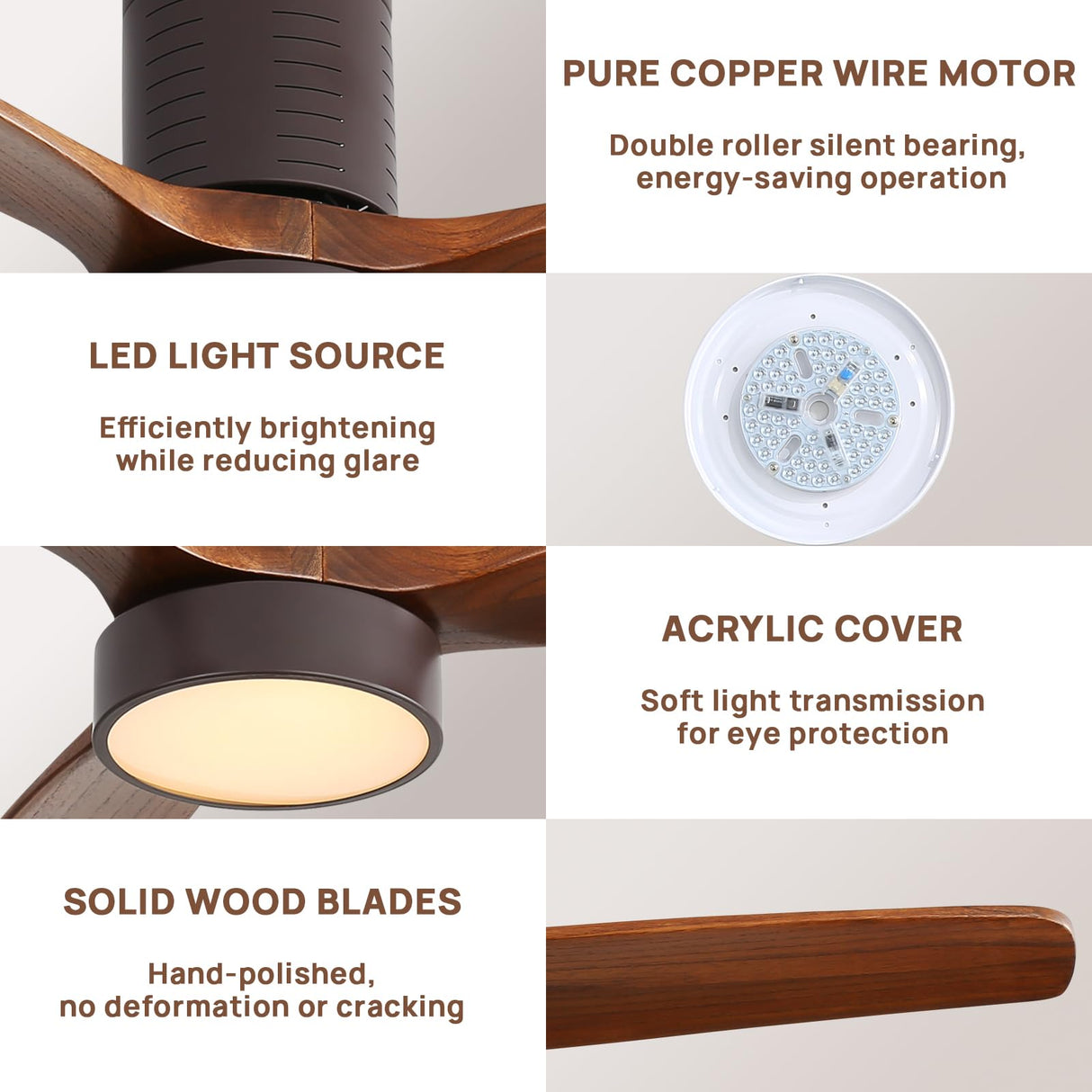 Sofucor Ceiling Fan 52'' Low Profile Ceiling Fan with Lights Remote Control Wood Blades Dimmable Light Reversible DC Motor Modern Ceiling Fan for Kitchen, Bedroom, Basement, Dining, Living Room Coffee Sofucor