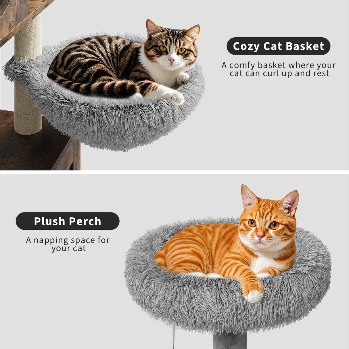 57.5-Inch Cat Tree with Litter Box Enclosure 2-in-1 Modern Cat Tower with Cat Condo/Hammock/Scratching Post/Plush Perch/Removable Pompom Sticks/Caves, Wooden Hidden Litter Box Furniture, Oak Brown OUTGOODS