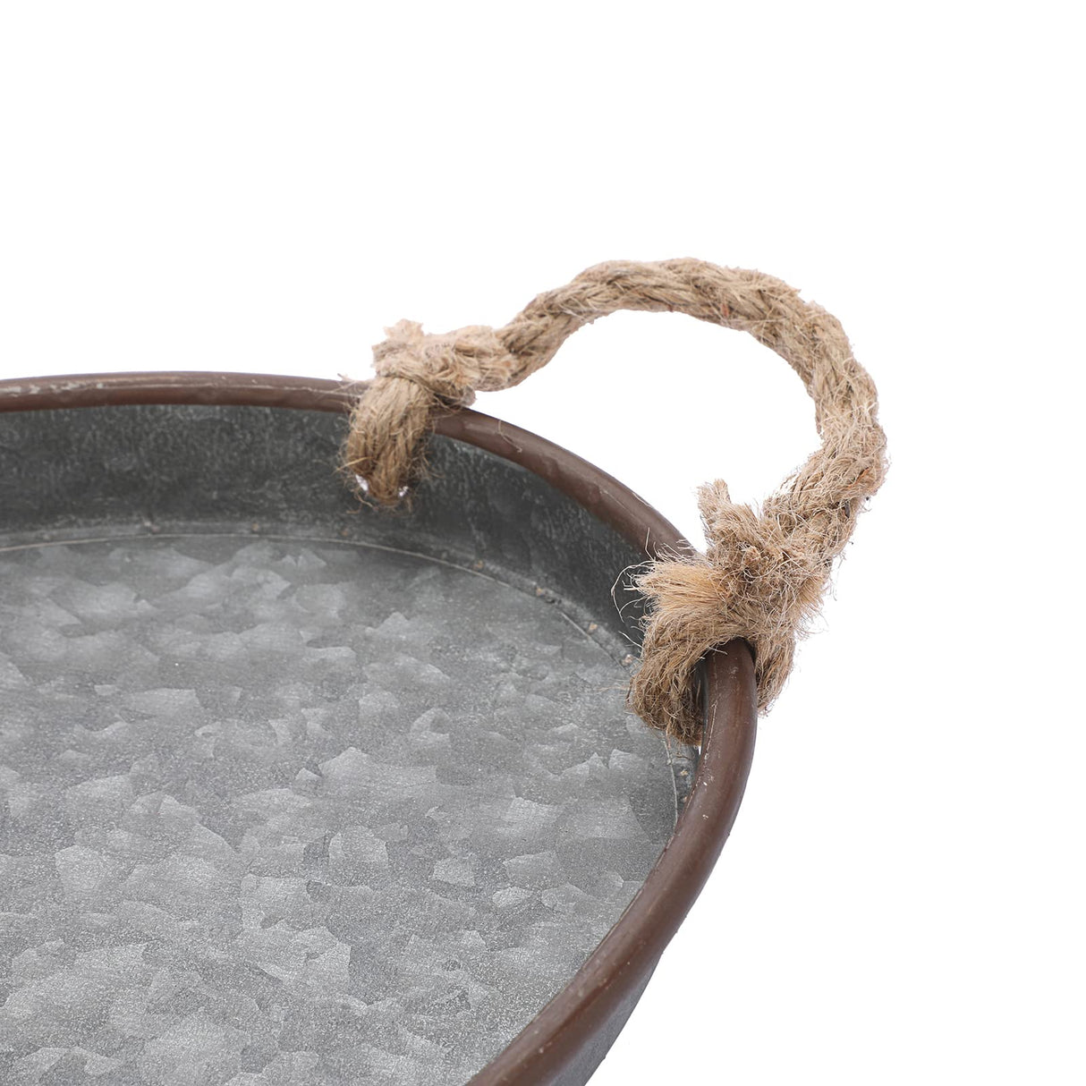 Hipiwe Galvanized Metal Iron Oval Tray with Rope Handle Farmhouse Serving Tray Rustic Industrial Decorative Centerpiece for Coffee Table Weddings and Parties Decor,Small Hipiwe