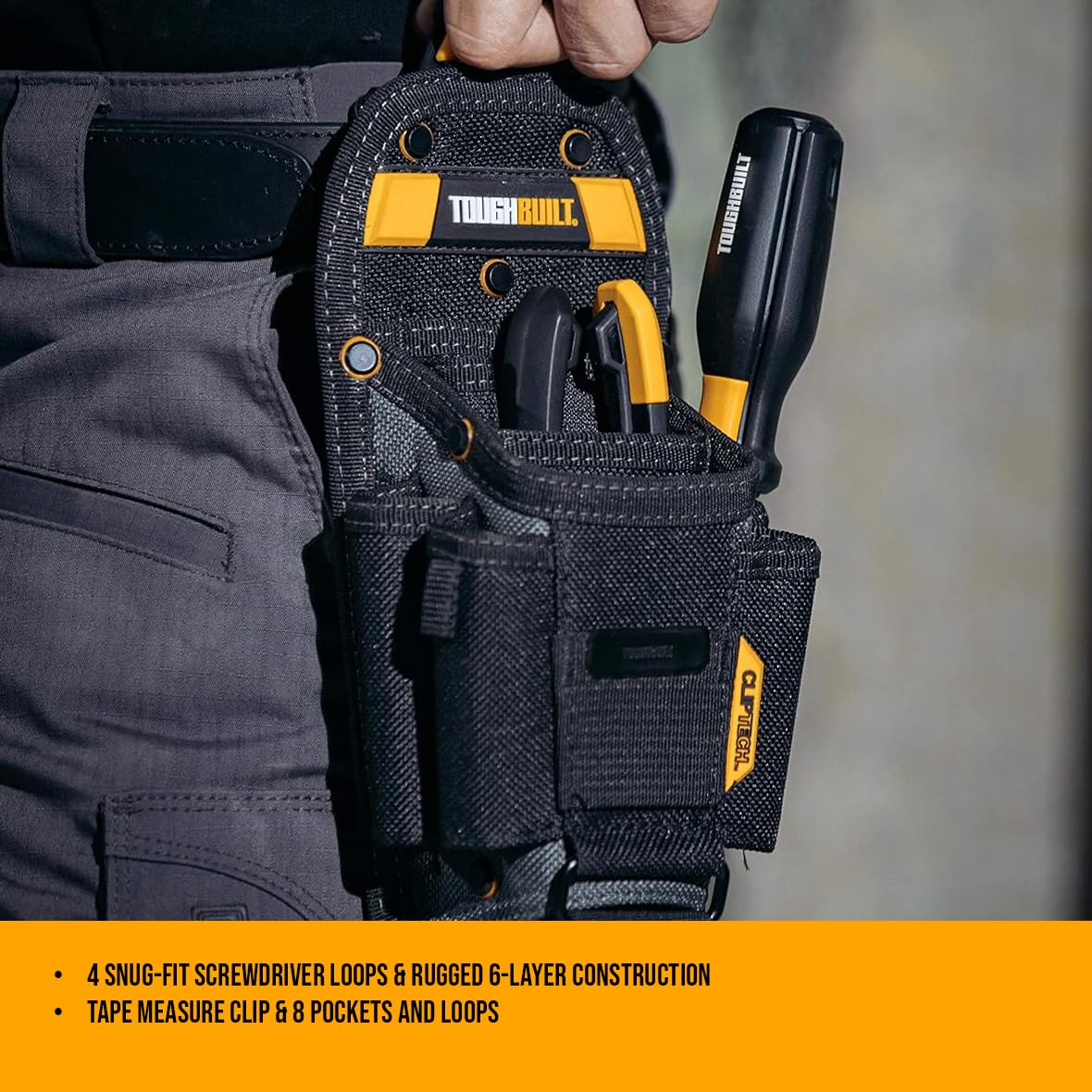 ToughBuilt - Technician 10 Pocket Pouch (Medium) - 14 Pockets & Loop, 3 Adjustable Holster, 6 Snug-fit Screwdrivers, Accessories, Secure Multi-Tool Holder - (TB-CT-36-M10) ToughBuilt