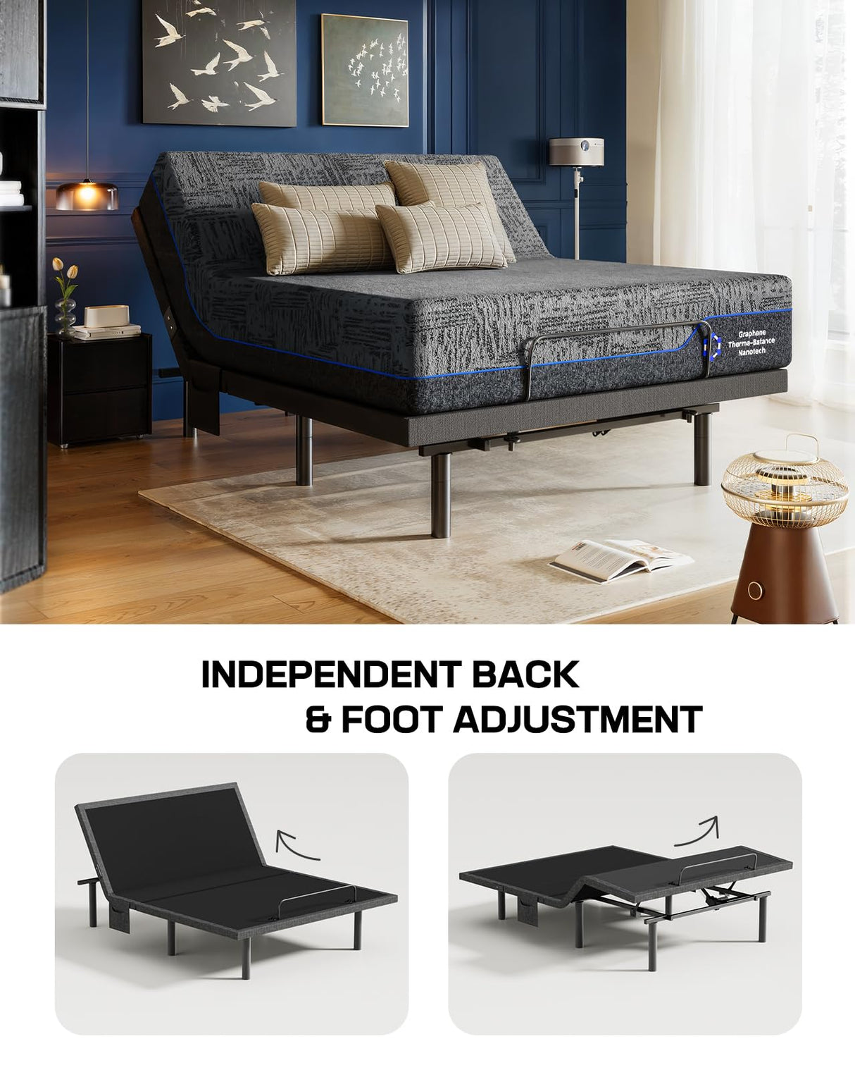 Marsail NS0 Split King Adjustable Bed Base - Smart Dual Motor Bed Frame with Wireless Remote, 3-Min Assembly, Zero Gravity & Anti-Snore Modes, Under Bed Lighting, 4 USB Ports Marsail