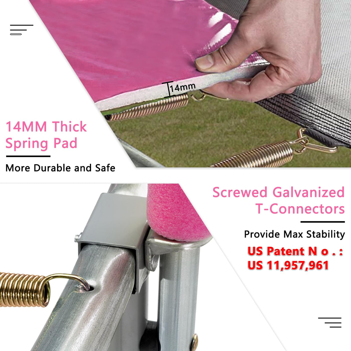 SKOK Trampoline 12FT Trampolines with Enclosure Net, 400LBS Outdoor Trampolines for Kids -ASTM Approved Pink Trampoline for Children and Adults with Jump Mat,Cover & Ladder SKOK