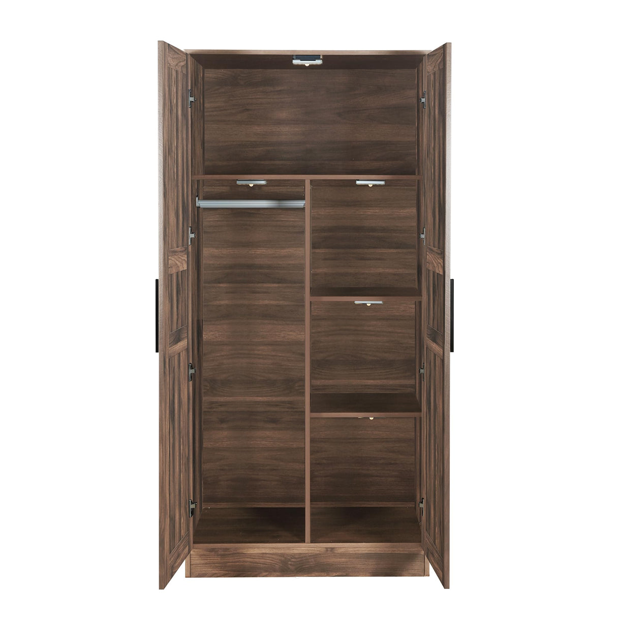 Merax Small Wardrobe Closet with 2 Doors, Wooden 2-Door Armoire Wardrobe Closet with LED and Hanging Rail, Mid Century Brown Bedroom Armoire for Clothing, Brown Merax