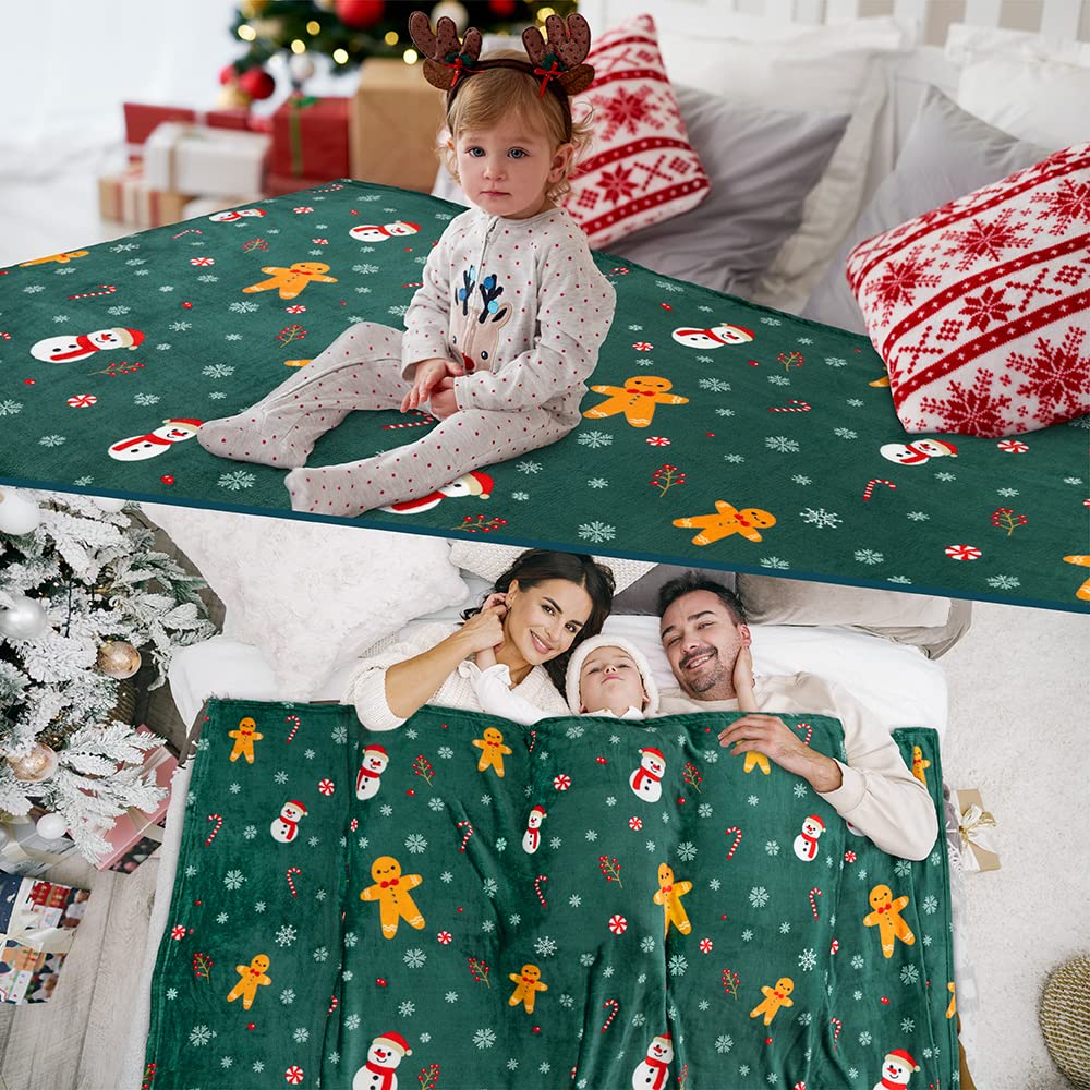 PAVILIA Christmas Gingerbread Throw Blanket | Green Holiday Christmas Fleece Blanket | Soft, Plush, Warm Winter Cabin Throw, 50x60 (Green Gingerbread) PAVILIA