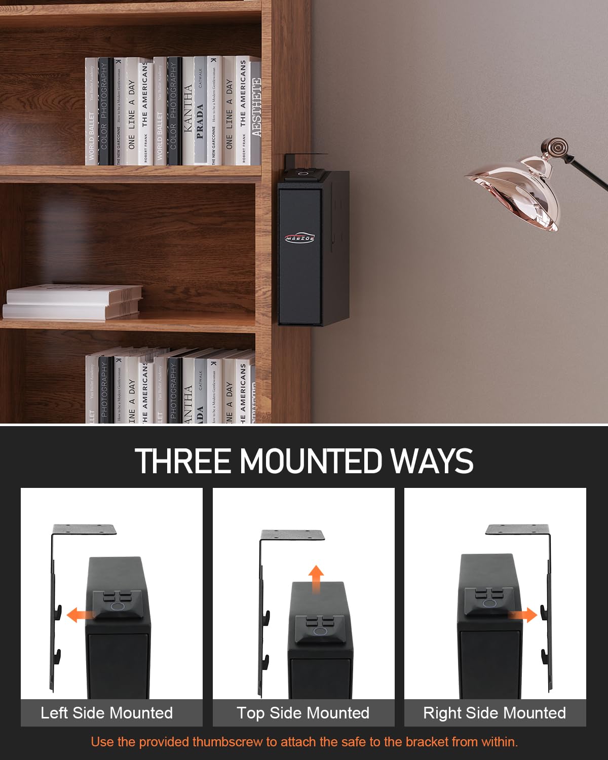 MAEZOE Gun Safe Biometric Pistol Safe with Quick Access Sliding Door, Mounted Nightstand Fireproof Handgun Safe & Gun Lock Box for Truck, Desk, Bedside, Wall with Fingerprint, PIN Code, KEY Access MAEZOE