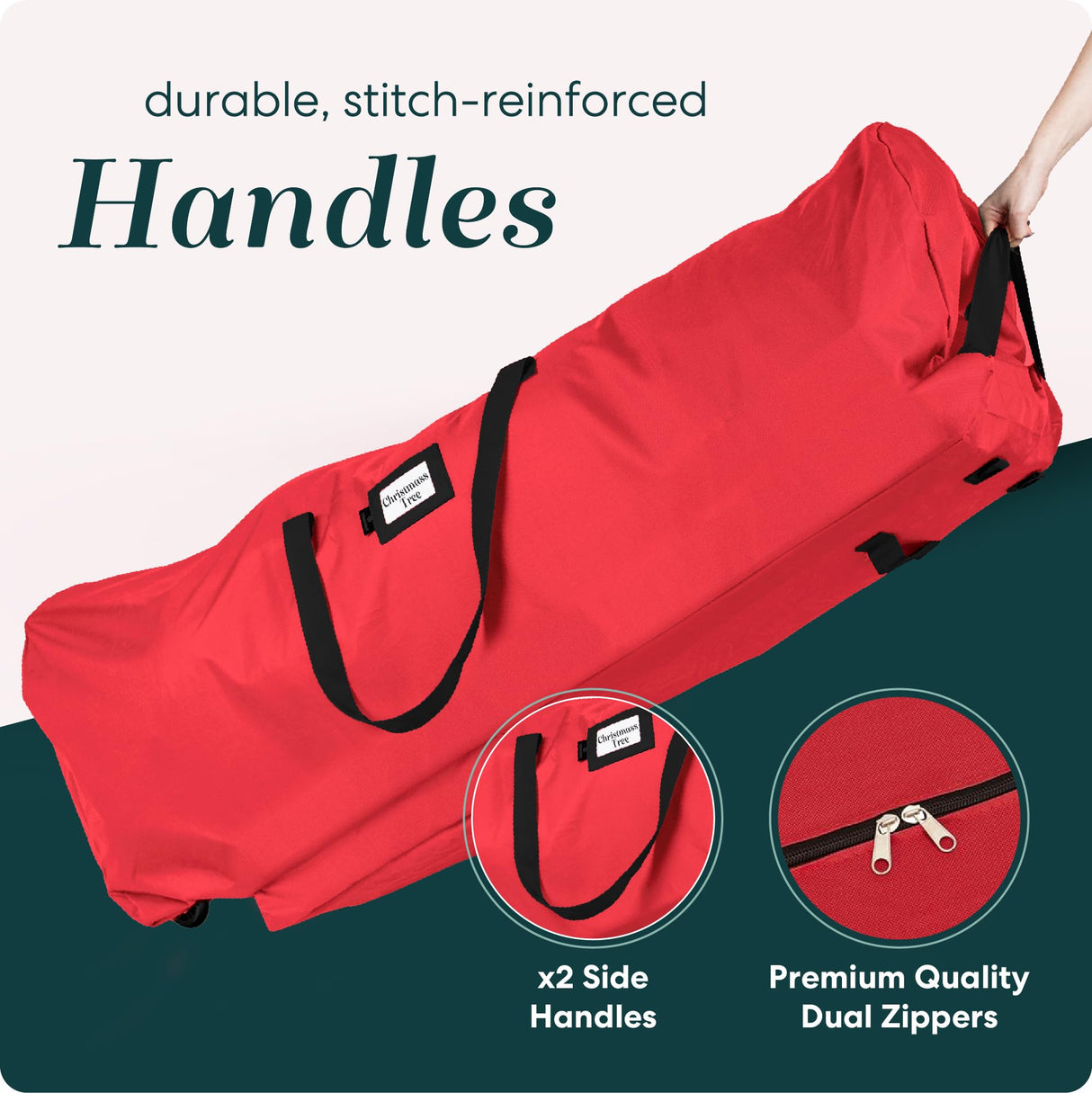 Handy Laundry Rolling Tree Storage Bag - For 7.5-Foot Artificial Christmas Holiday Tree. Zippered Bag, Carry Handles and Wheels for Easy Transport, Protects Against Dust, Insects, and Moisture (Red) Handy Laundry