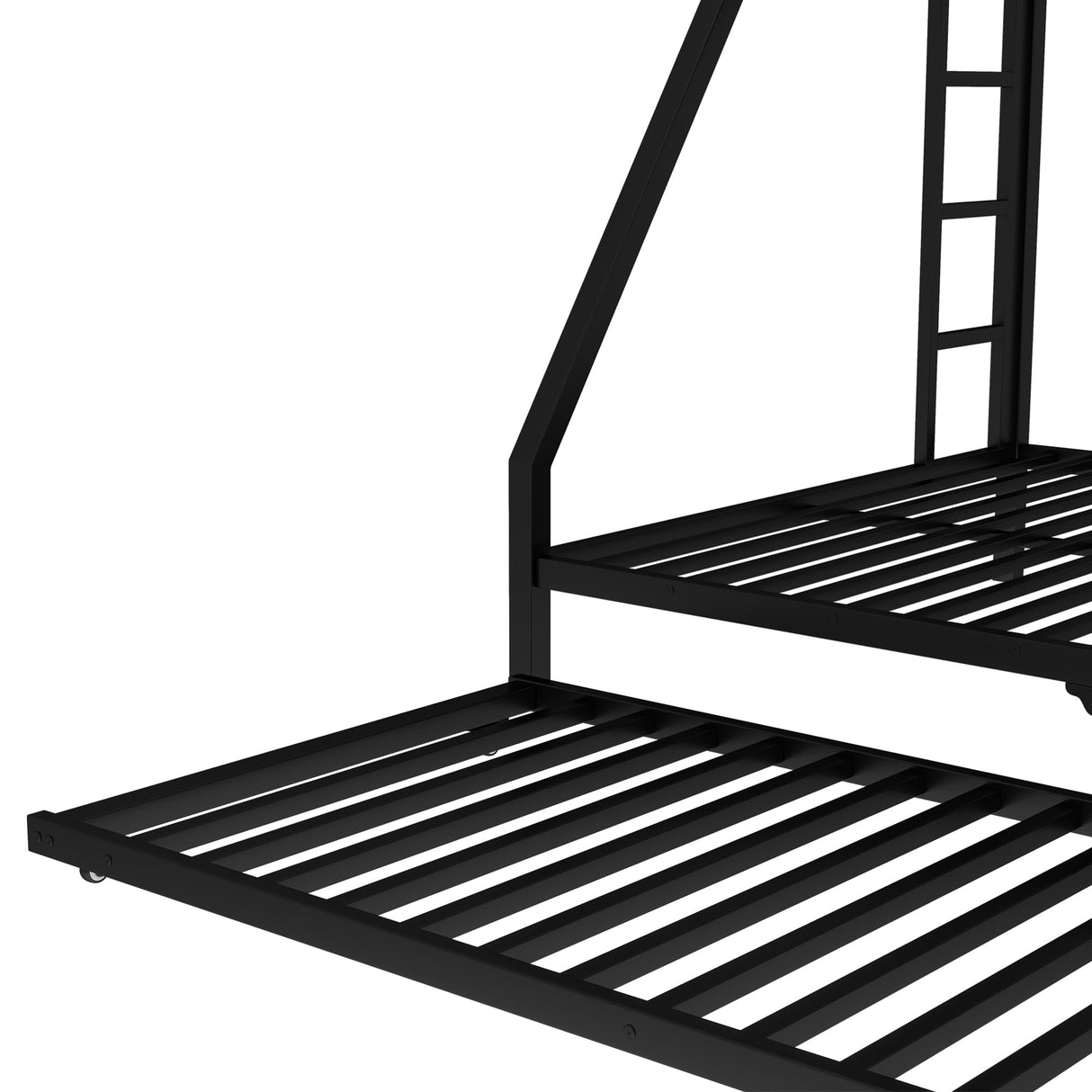 Zyerch Twin XL Over Queen Metal Bunk Bed with Twin Size Trundle with 2 Ladders and Guardrail, Heavy Duty Sturdy Metal Queen Beds with Space-Saving, Noise Reduced,No Box Spring Needed for Adults,Black Zyerch