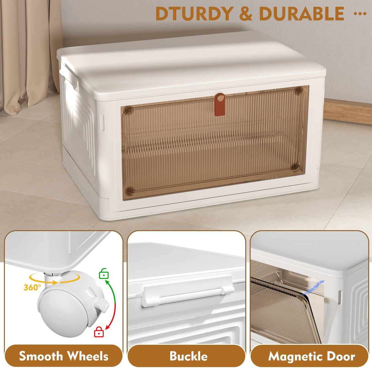 4 Tier Plastic Storage Bins with Lid 23QT, Stackable Storage Containers with Wheels, Folding Storage Boxes, Collapsible Storage Bins, Closet Organizers and Storage for Living Room,Office,Dorm YFXCVSL