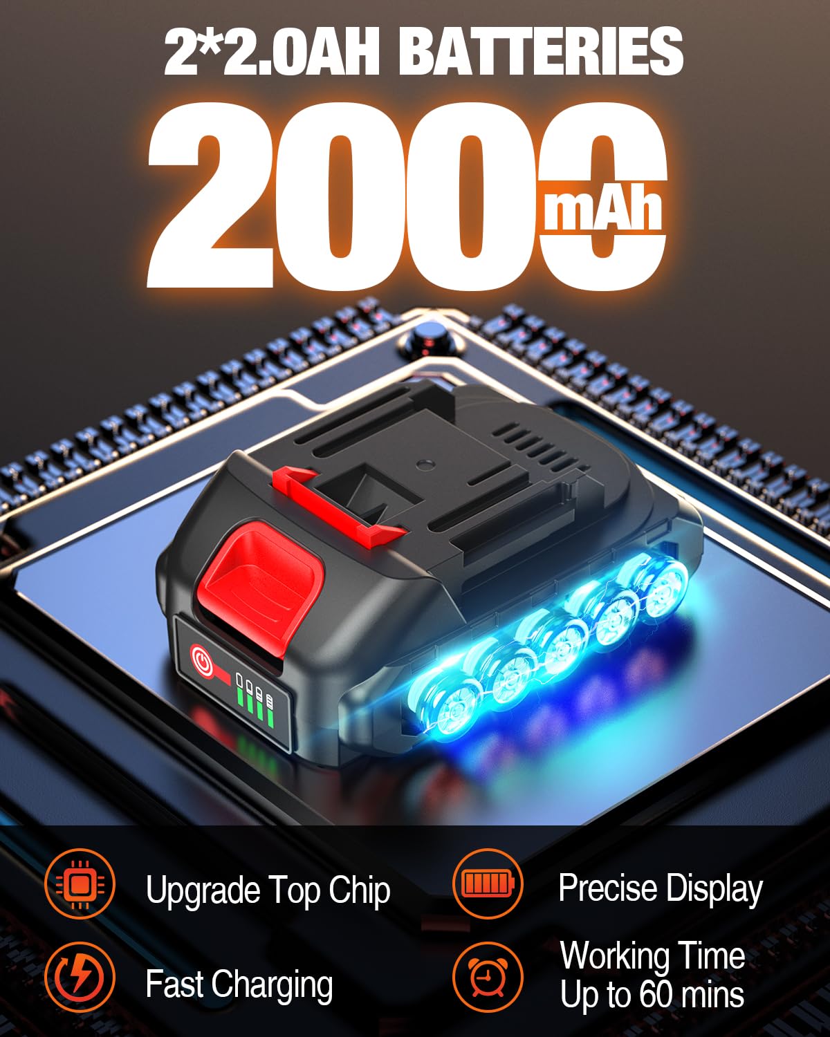 Cordless Electric Ratchet Wrench Set 3/8", Upgraded 60 Ft-lbs 21V Powerful Ratchet Tool Kit, With LED Light Cordless Ratchet,Variable Speed,7 Sockets, 3" Extension Bar, 1/4" Adapter, 2*2000mAh Battery SOARFLY