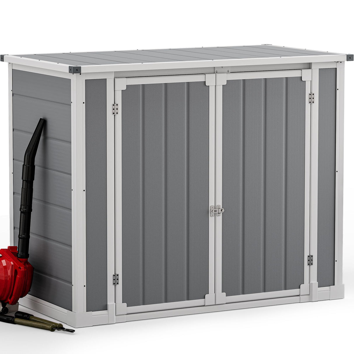 DWVO 41Cu.ft Outdoor Storage Shed w/o Shelf, 4.7x2.5 FT Horizontal Resin Tool Shed with Hydraulic Gas Rod and 3 Locks for Garden, Trash Cans, All-Weather Outdoor Storage, Lockable, Gray DWVO