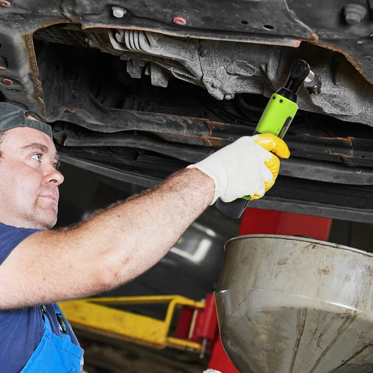 YOUGFIN Cordless Electric Ratchet Wrench 3/8", Power Socket Wrench 40 Ft-lbs, Brushless Torque Ratchet with 2 Batteries (2.0Ah) & Charger, Compact Electric Right Angle Ratchet for Car Narrow Space 12v Yougfin