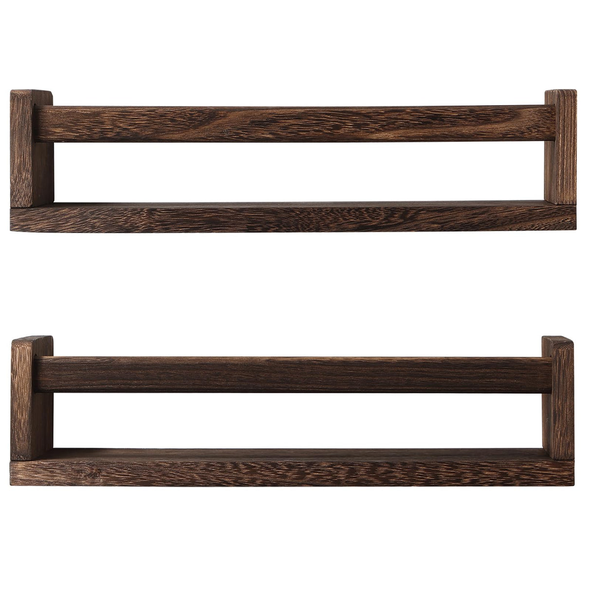 JORIKCHUO Nursery Book Shelves, Set of 2 Wood Floating Book Shelves for Kids Room, Kitchen Spice Rack, or Rustic Wall Mounted Shelves for Farmhouse Bathroom Decor (Carbon Brown) JORIKCHUO