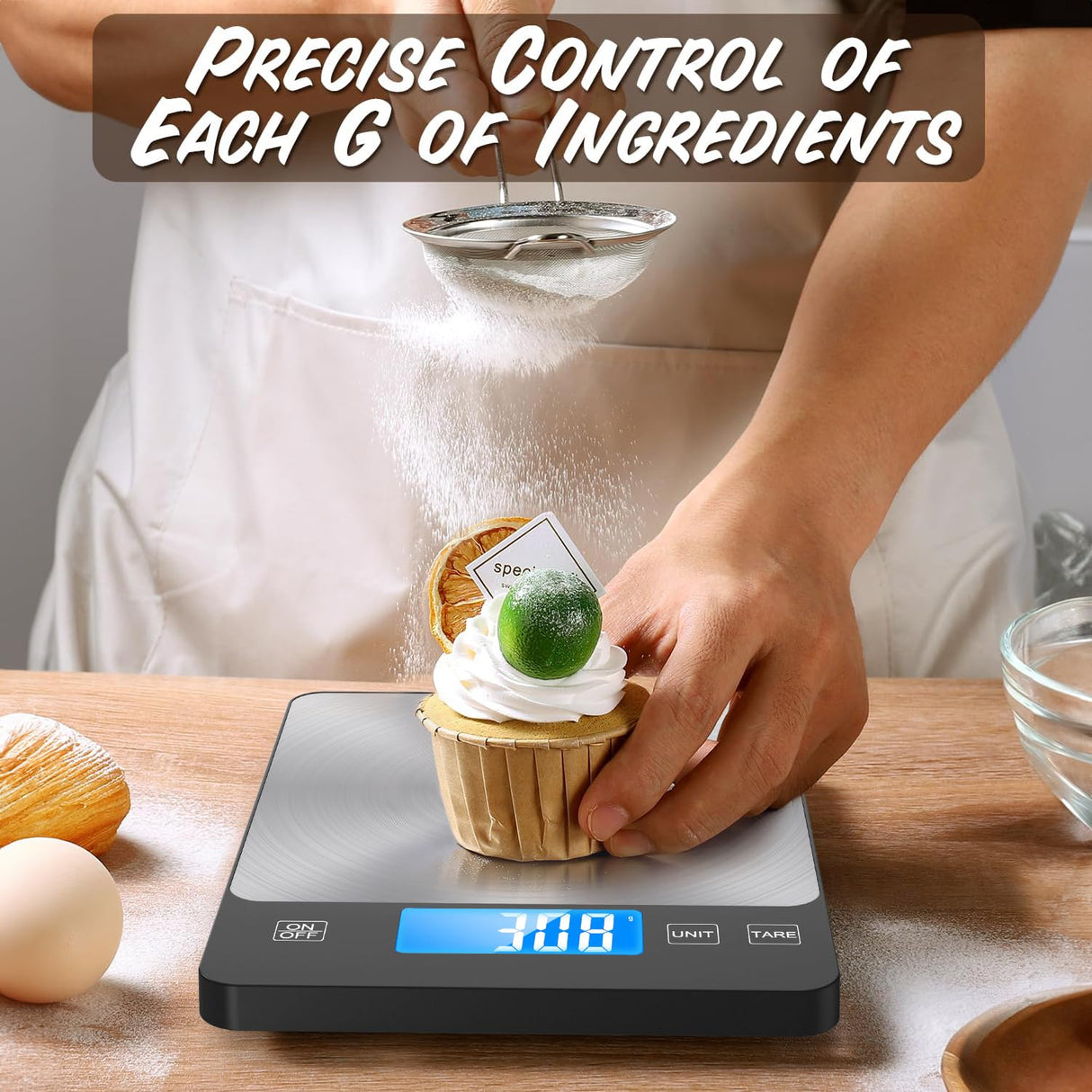 NASA-Grade 33lb Digital Kitchen Scale, Precisely Measures Grams and Ounces for Baking and Cooking,304 Stainless Steel TRUDIN