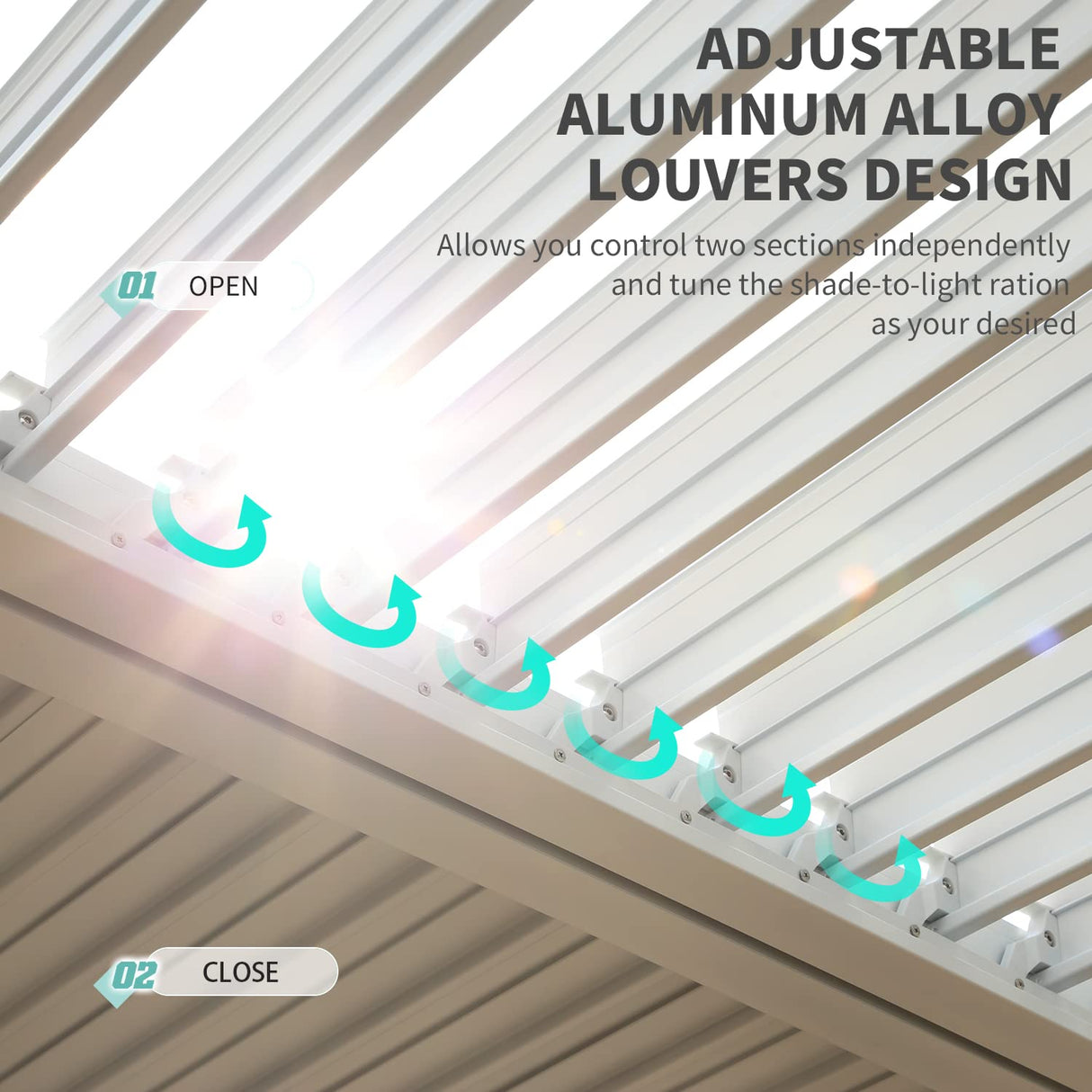 YOLENY Louvered Pergola 10x12, All Aluminum Pergola with Adjustable Rainproof Roof, Outdoor Pergola with Curtains and Nets for Patio & Garden, White YOLENY