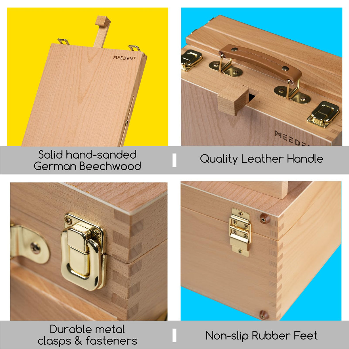 MEEDEN Large Tabletop Easel Sketchbox, Adjustable Solid Beech Wood Desktop Easel Box, Travel Easel for Artists, Table Top easels for Painting, Wooden Art Storage Box for Artist, Adults & Beginners MEEDEN