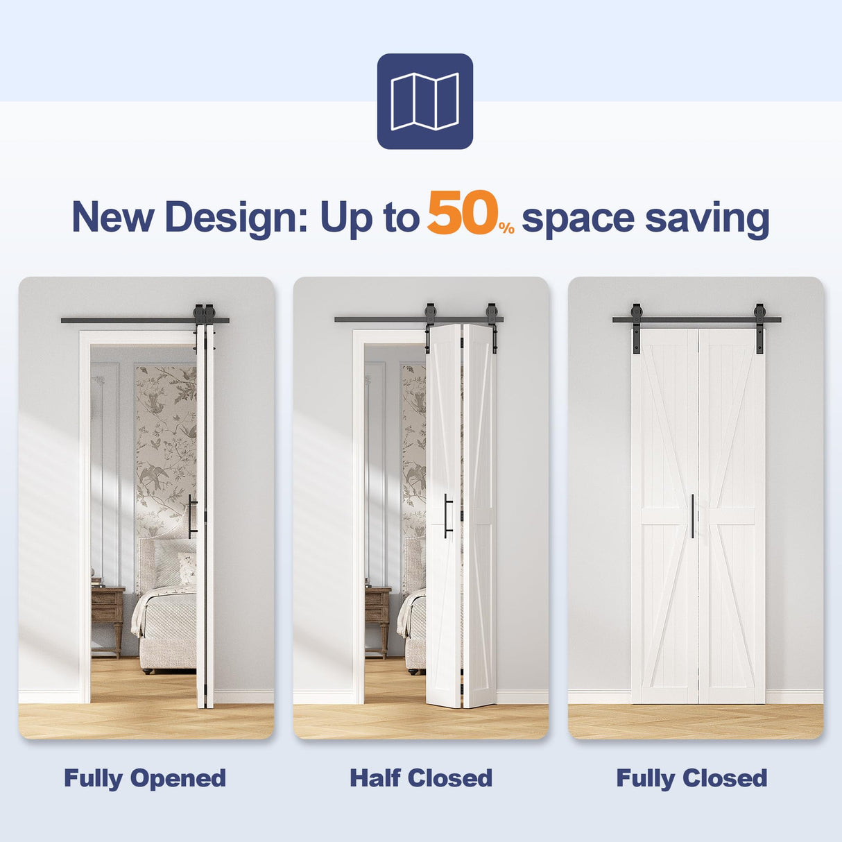 ROOMTEC 30"x84" Solid Pine Bi-Fold Closet Door, White Finish Folding Interior Door, Pre-Assembled, with Track Hardware, for Bedroom, Wardrobe, Laundry Room ROOMTEC