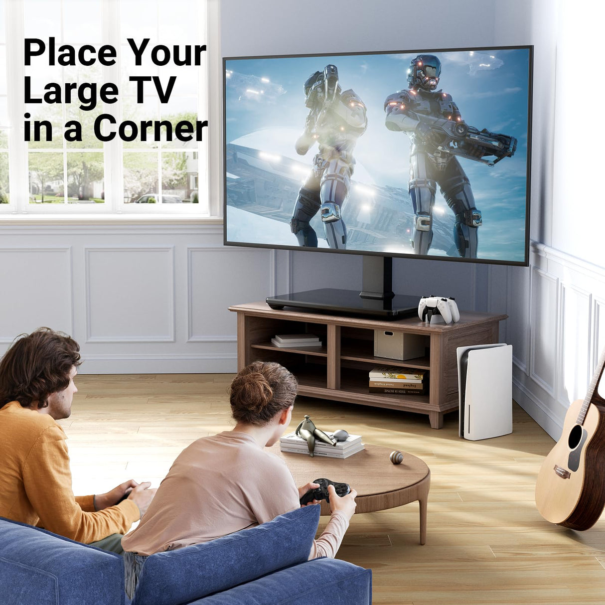 PERLESMITH Swivel Universal TV Stand for 37-80 inch LCD OLED Flat/Curved Screen TVs-Height Adjustable Table Top Center TV Stand with Wire Management, VESA 600x400mm up to 88lbs PERLESMITH