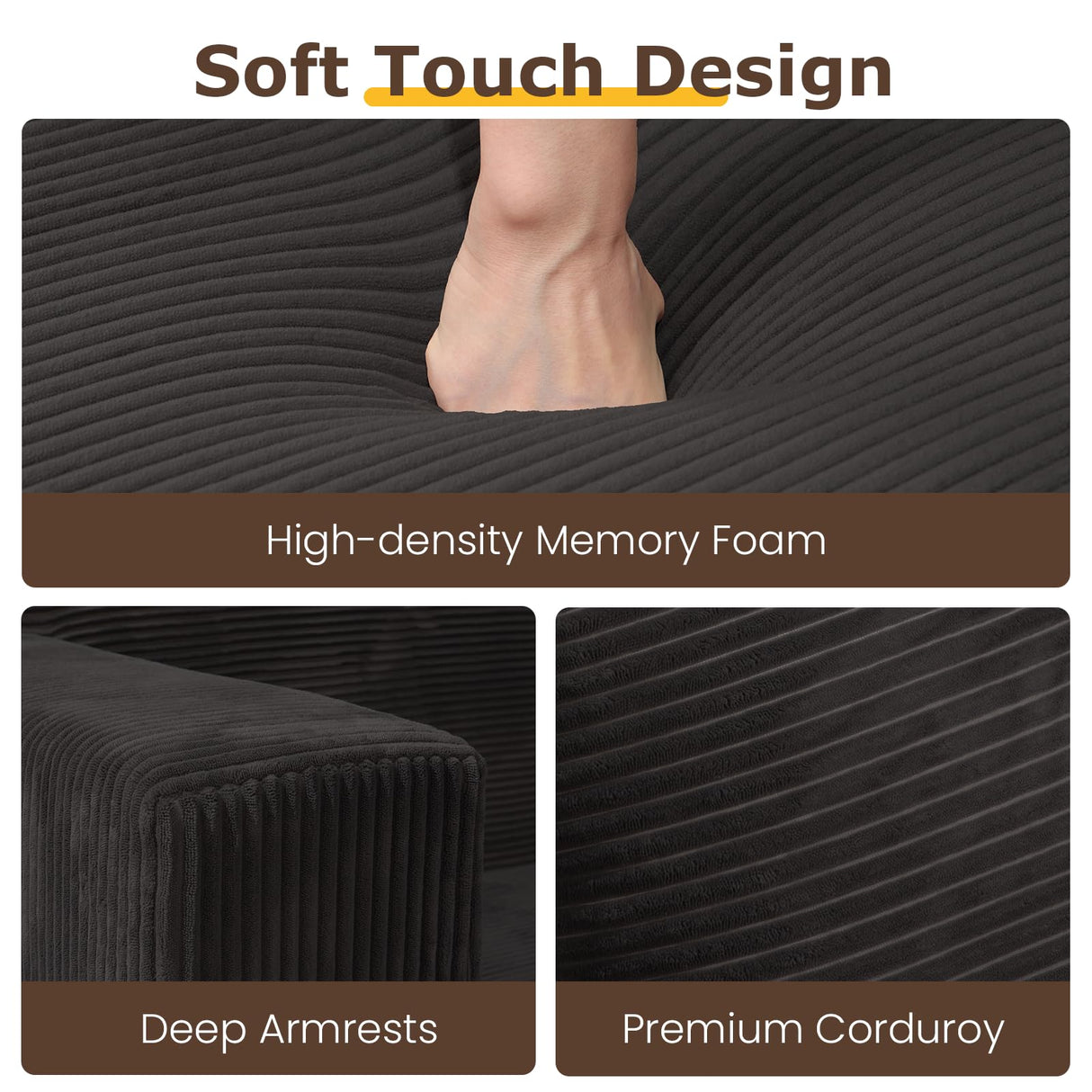 Convertible Sofa Bed, 3 in 1 Loveseat Folding Couch Bed Foldable - Chaise Lounge Chair & Floor Futon Sleeper, Corduroy Pull Out Sofa Bed with 4 Pillows for Living Room, Black cidludto