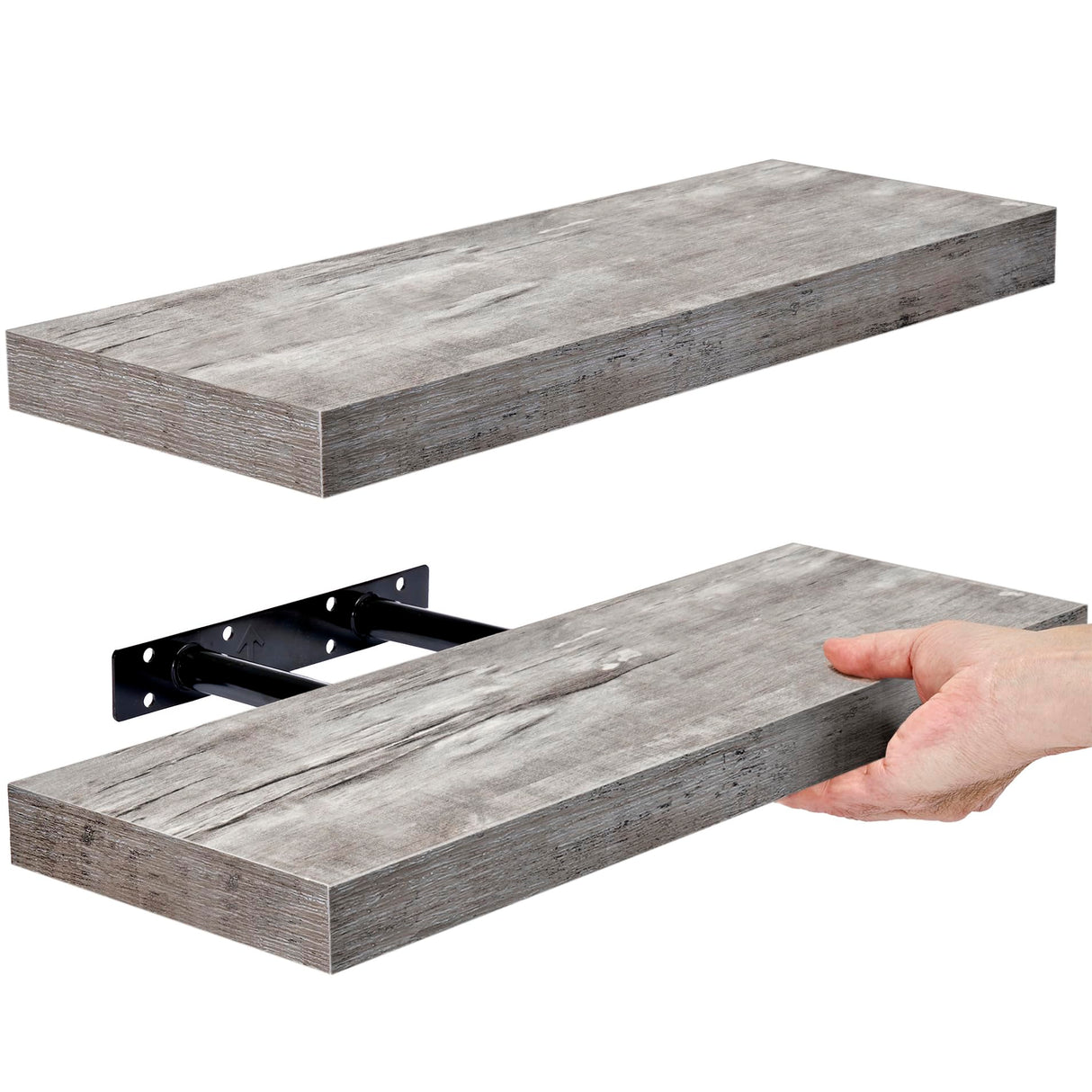 Sorbus Floating Shelves for Wall, Bathroom Shelves Wall Mounted for Kitchen, Bedroom, Bathroom Storage Over Toilet, Hanging Book Shelf for Wall Home Decor Living Room (Grey, 2 Pack) Sorbus