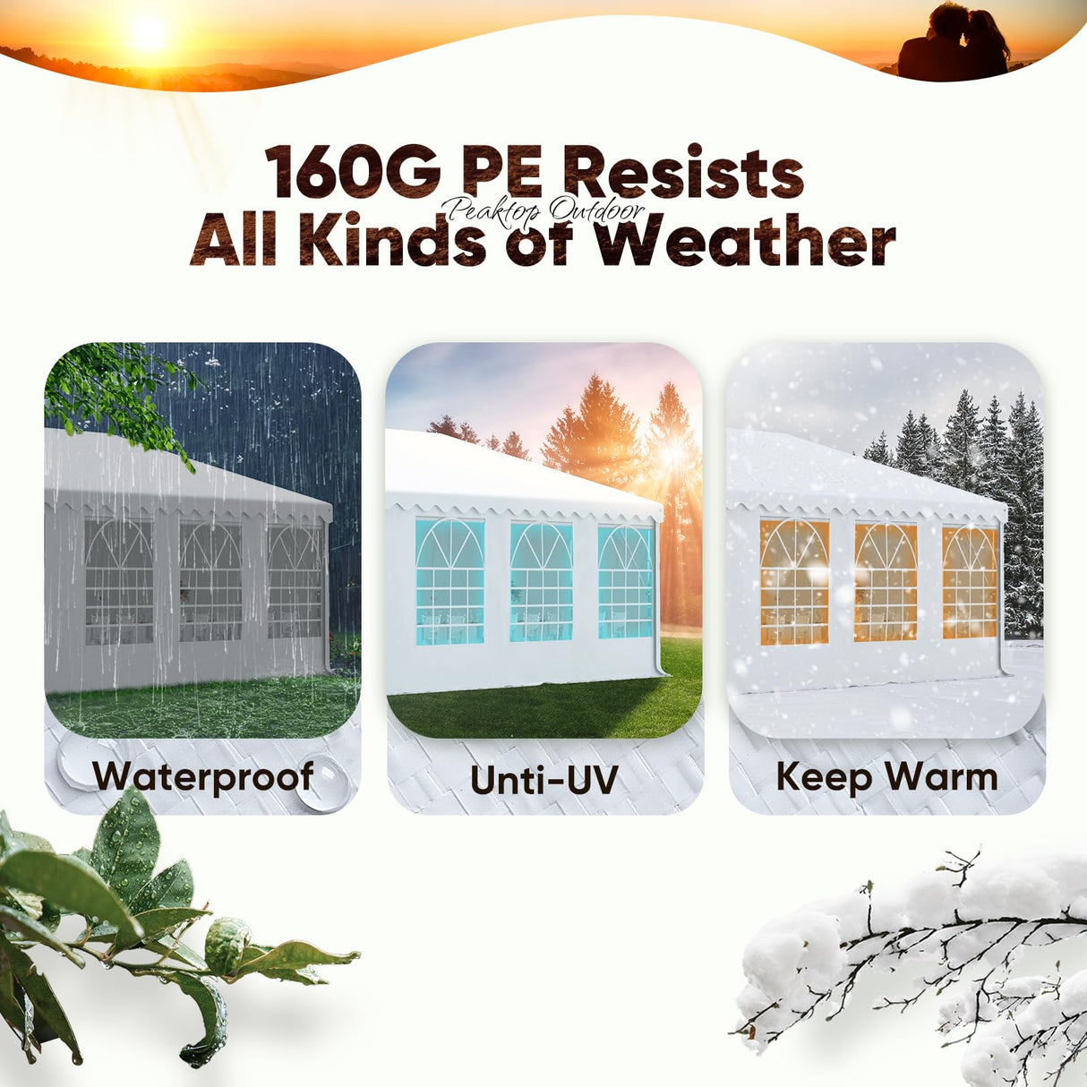 20x20 Heavy Duty Party Tent Upgraded Galvanized Wedding Tent Outdoor Gazebo Event Shelter Carport Canopy Tent with 2 Storage Bags & Reinforced Frame PEAKTOP OUTDOOR