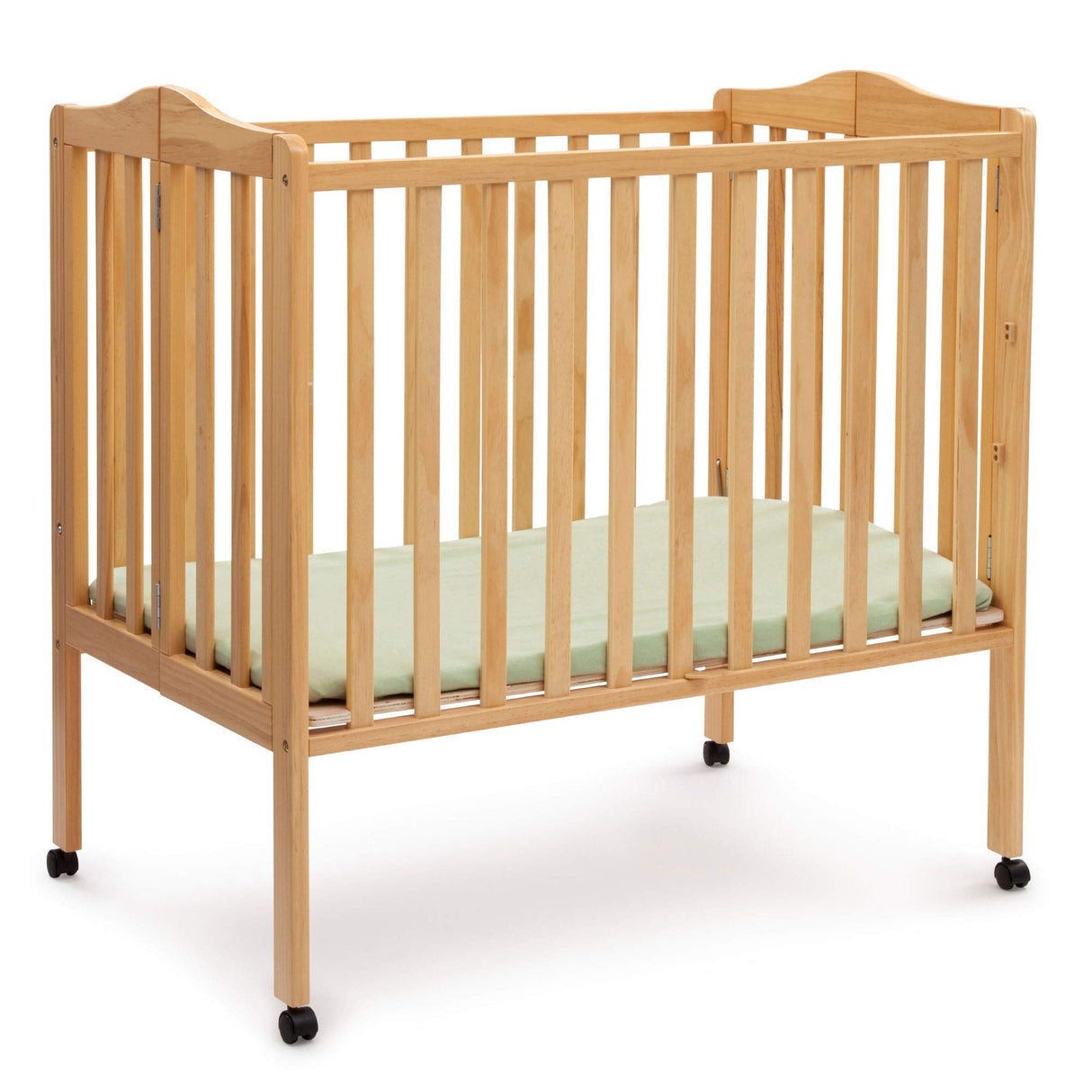 Delta Children Folding Portable Mini Baby Crib with 1.5-inch Mattress - Greenguard Gold Certified, Natural Delta Children