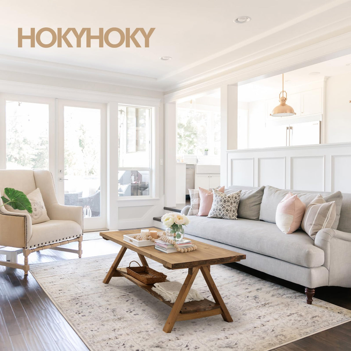 HOKYHOKY Solid Wood Coffee Table - 42.5” Firwood Farmhouse Rustic Wooden Coffee Tables for Living Room, Solid Firwood Rectangle Coffee Table, Center Table for Living Room, Brown HOKYHOKY