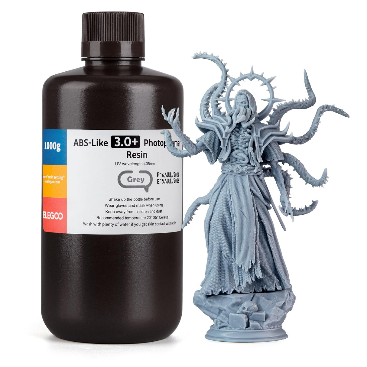 ELEGOO ABS-Like Resin 3.0+, Upgraded 3D Printer Photopolymer Resin, Higher Heat-Resistance Fast Curing High Precision Non-Brittle, Grey 1000g ELEGOO