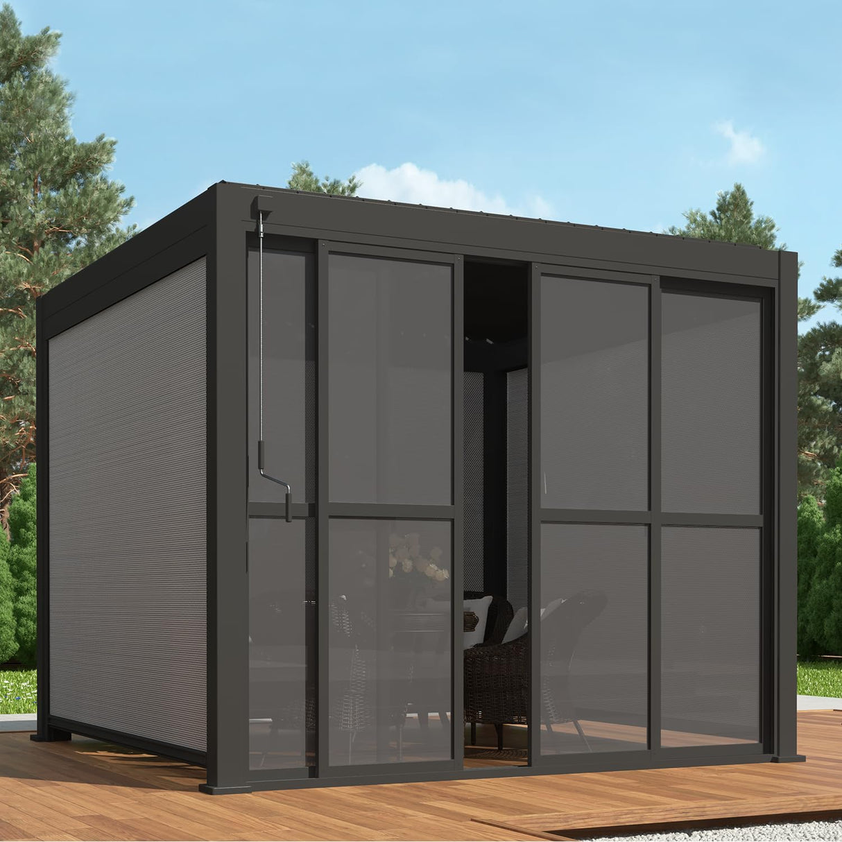 Mirador Accessory - 10' Sliding PC Door with Handle for Pergola 111 Series, 4-Piece Detachable Moveable Door, Easy Install Windproof UV-Resistant, Charcoal, not pergola MIRADOR