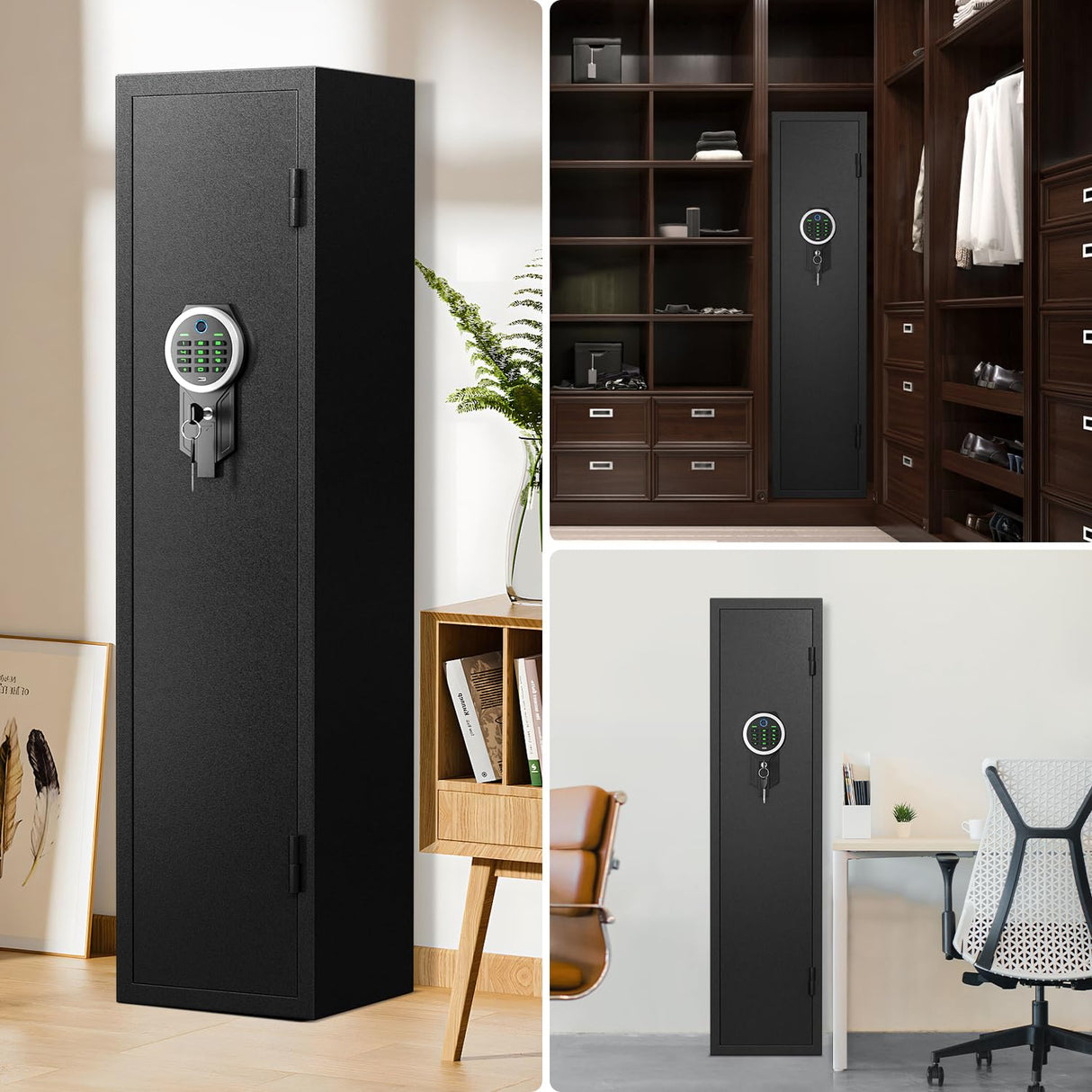 Riflewell 2-3 Rifle Gun Safe, Biometric Fingerprint Gun Safe for Home Rifle and Shotguns, Quick Access Gun Cabinets with LED Light, Rifle Safe with Adjustable Gun Rack and Removable Shelf Riflewell