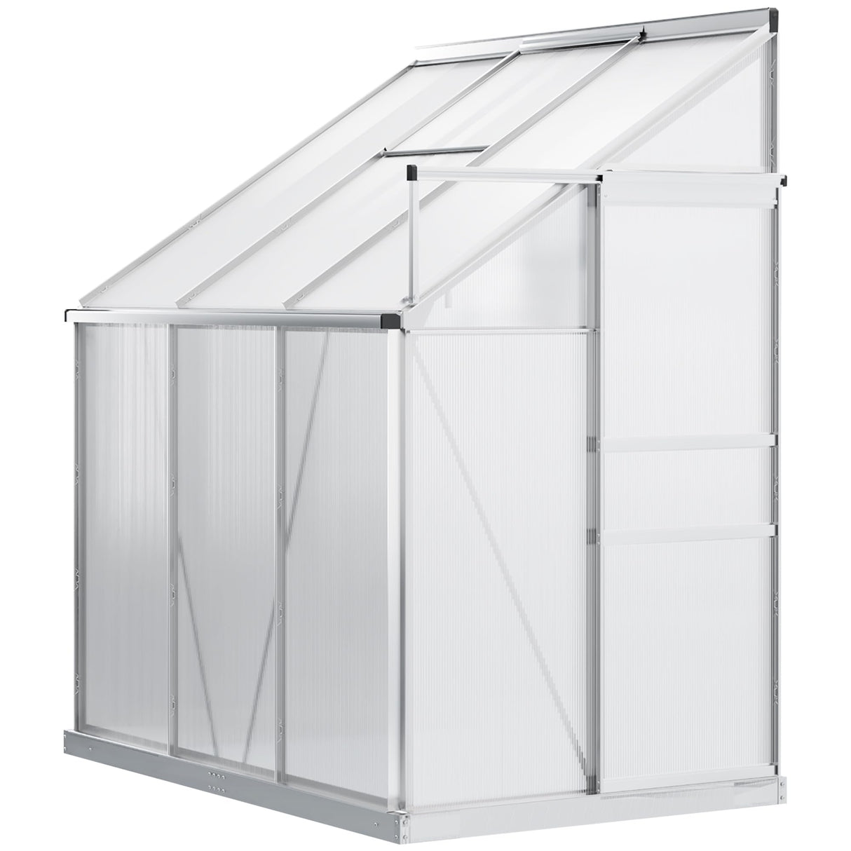 Outsunny 6' x 4' Aluminum Lean-to Greenhouse Polycarbonate Walk-in Garden Greenhouse with Adjustable Roof Vent, Rain Gutter and Sliding Door for Winter, Clear Outsunny