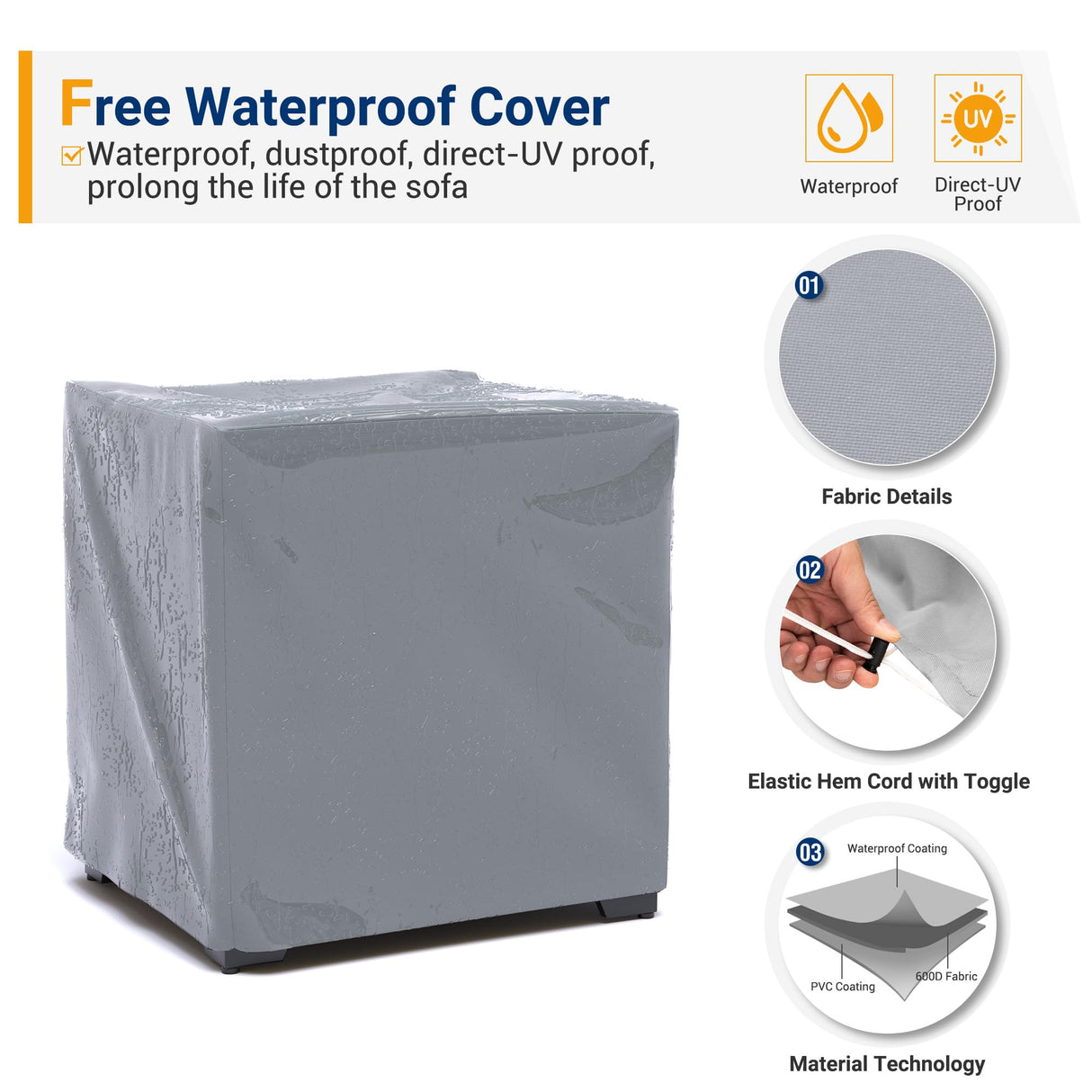 UDPATIO Patio Wicker Single Sofa, Outdoor Rattan Sectional Couch Furniture All Weather Armchair Additional Chair for Furniture Set w/Non-Slip Cushion Deep Seating High Back UDPATIO