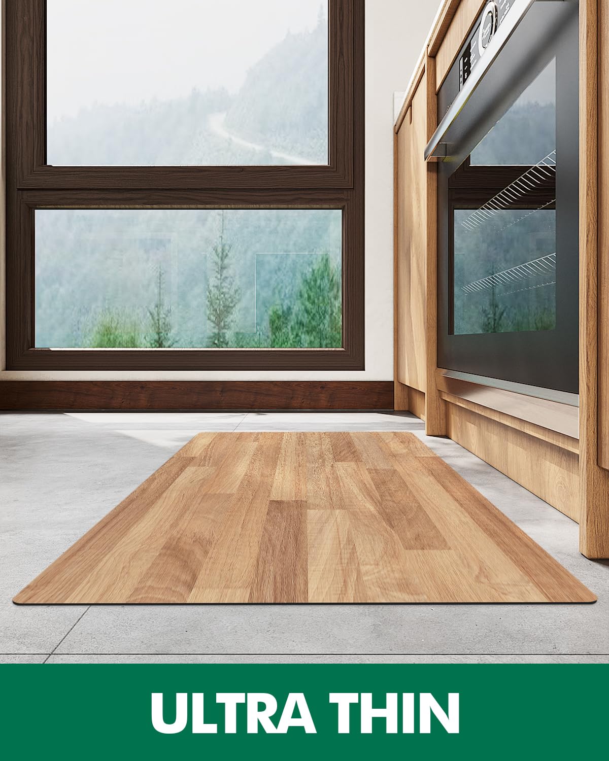 LUMI Wood Grain Kitchen Mat - Teak-Like, Non-Slip, Quick-Dry, Washable, Waterproof, Low-Profile Standing Rug for Kitchen, Home, and Office, 23.5"x15.5" LUMI